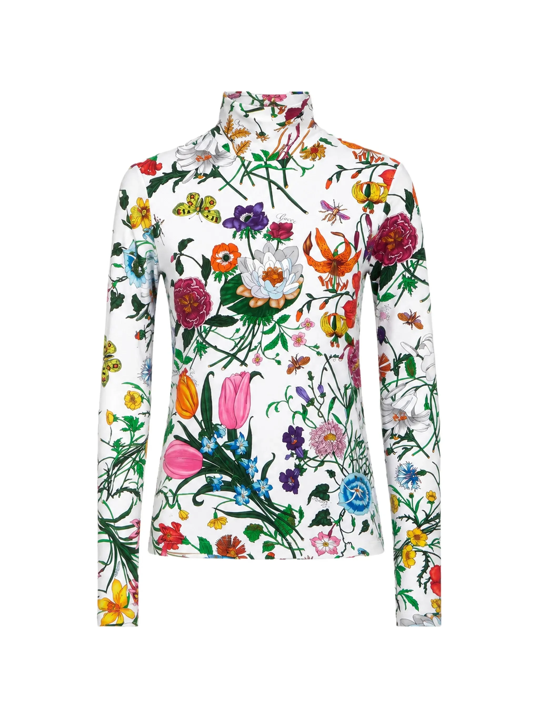 Gucci Flora-print High-neck T-shirt - 1