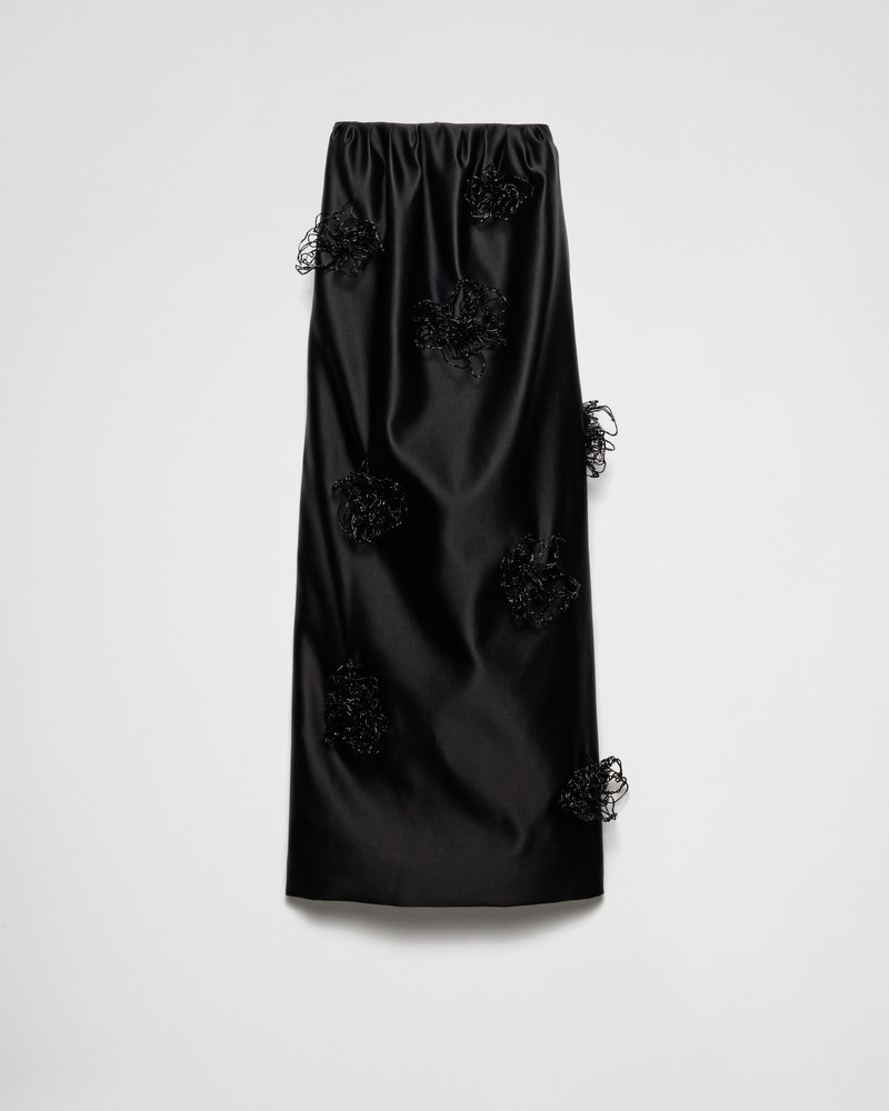 Long embroidered double satin skirt 1