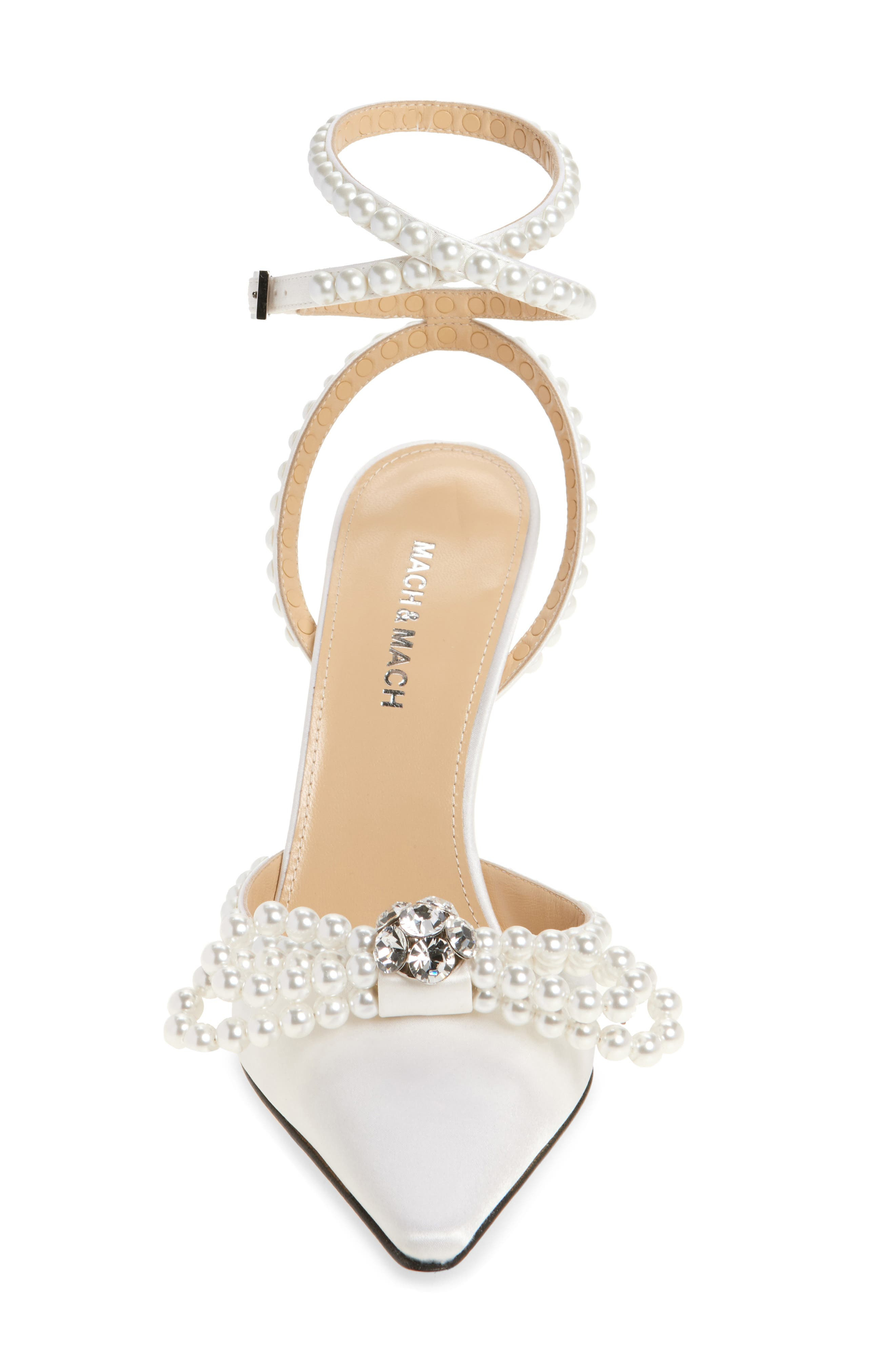 Mach & Mach Double Bow Faux Pearl Slingback Pump in White Pearl at Nordstrom - 4