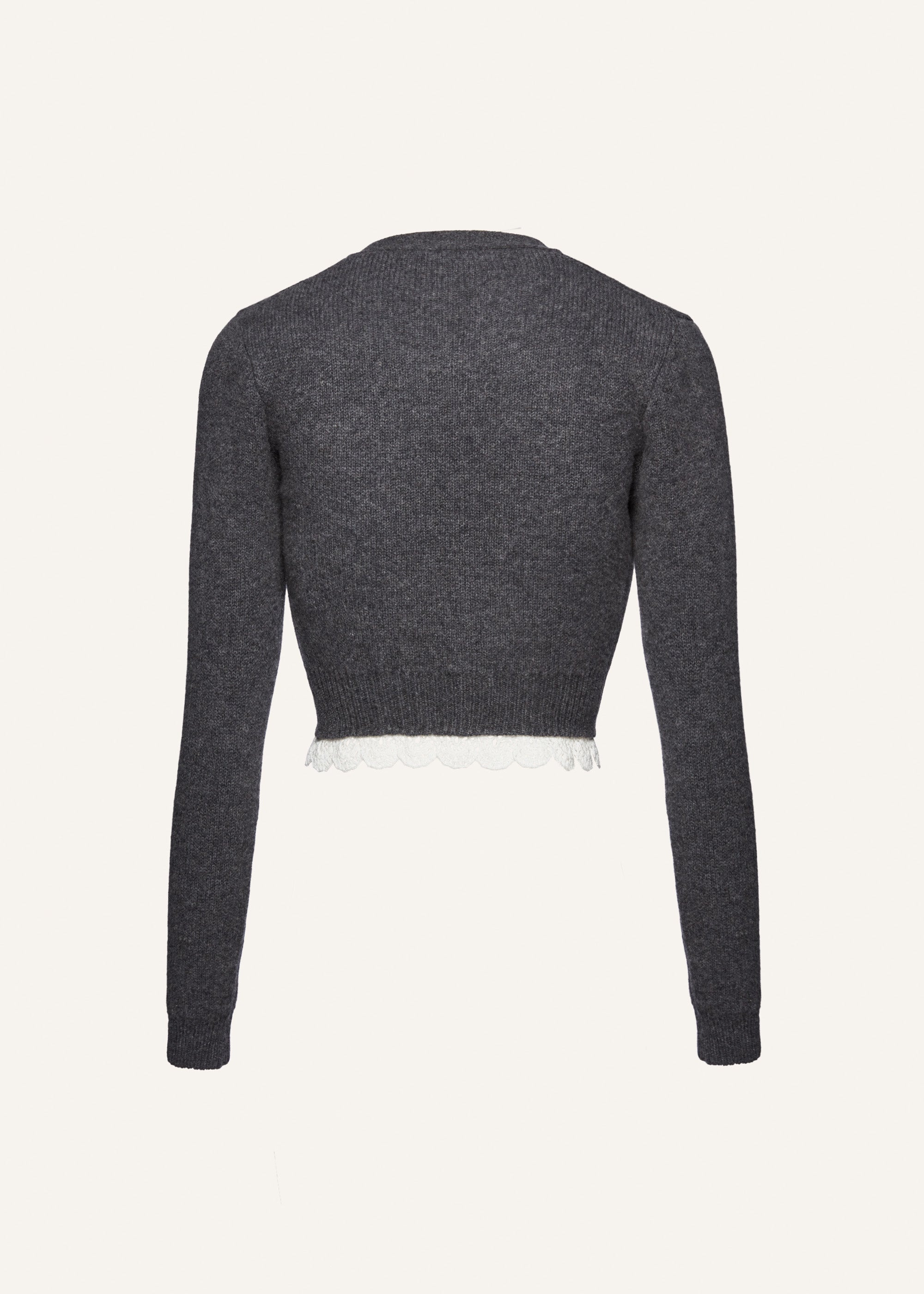 Lace trim cashmere sweater in grey - 2