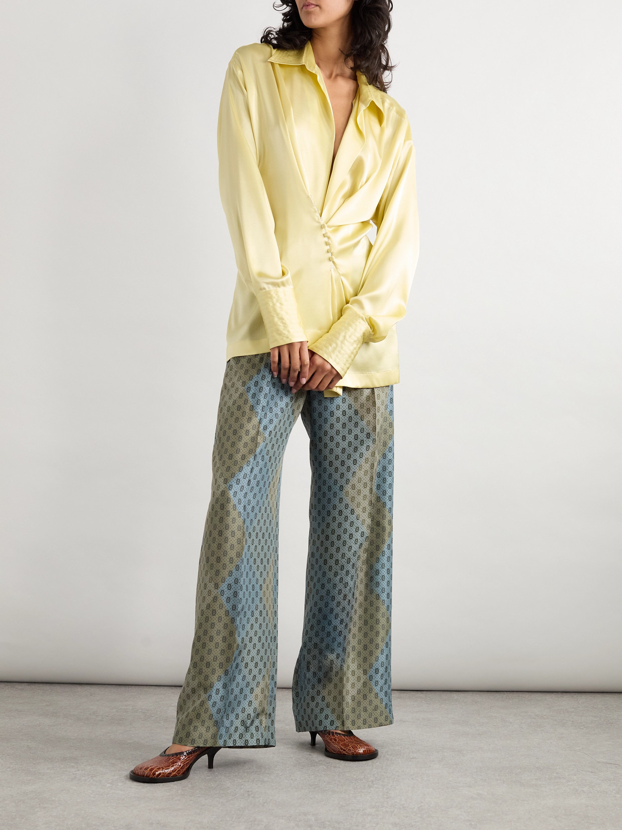 Wrap-effect Stretch-silk Satin Shirt - 2