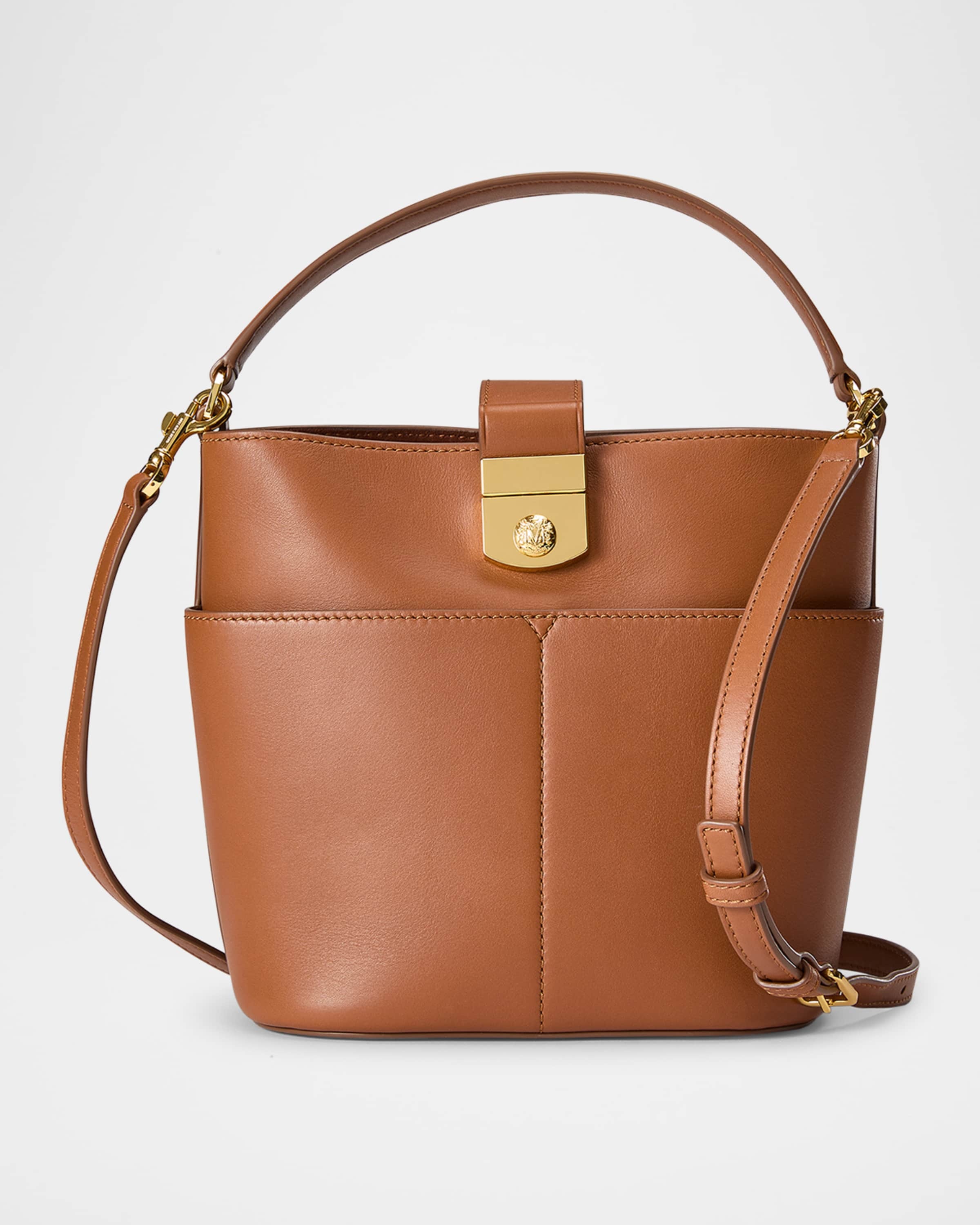 Crest Lock Small Leather Bucket Bag - 1