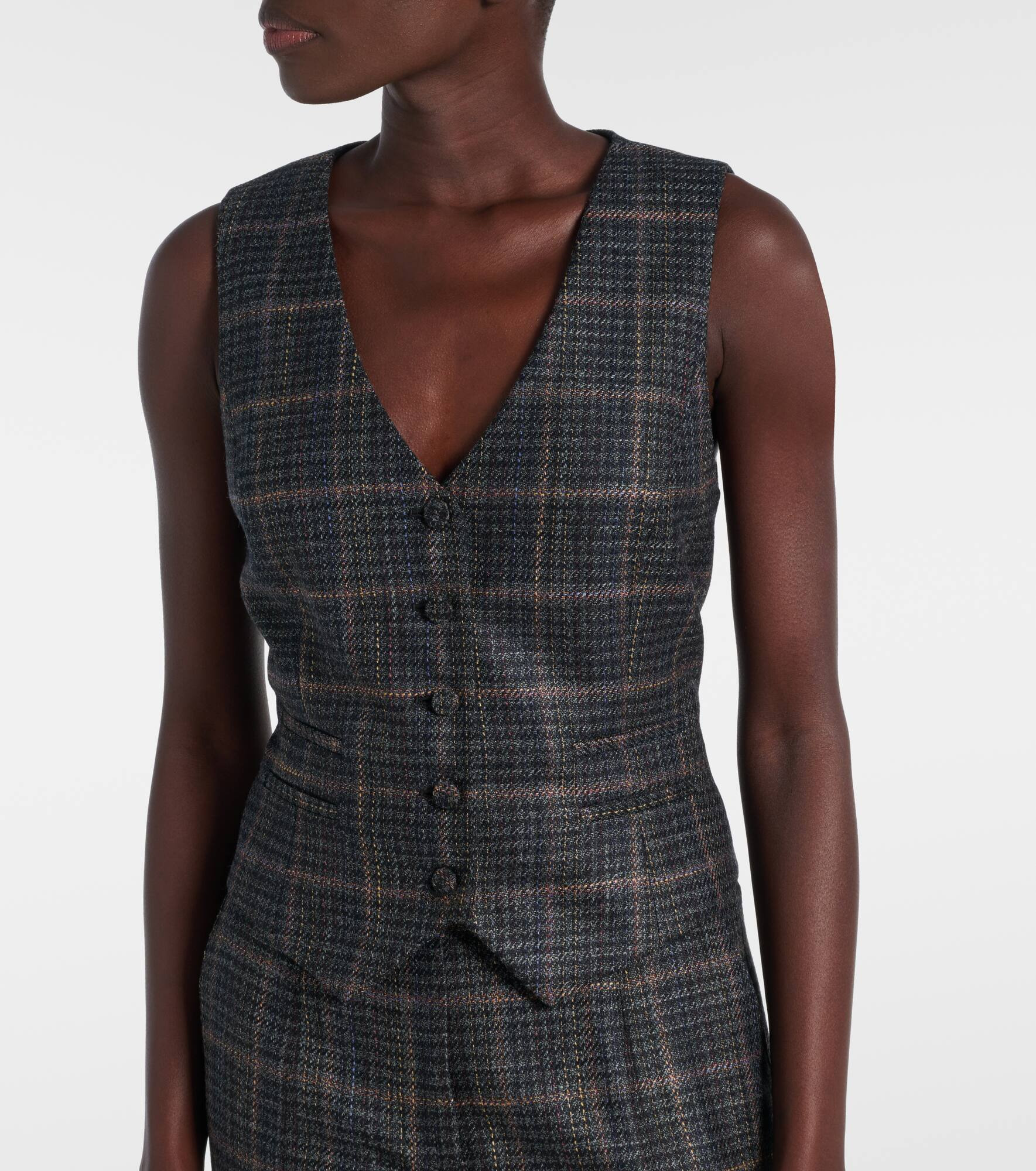 Coleridge checked wool and silk vest - 6