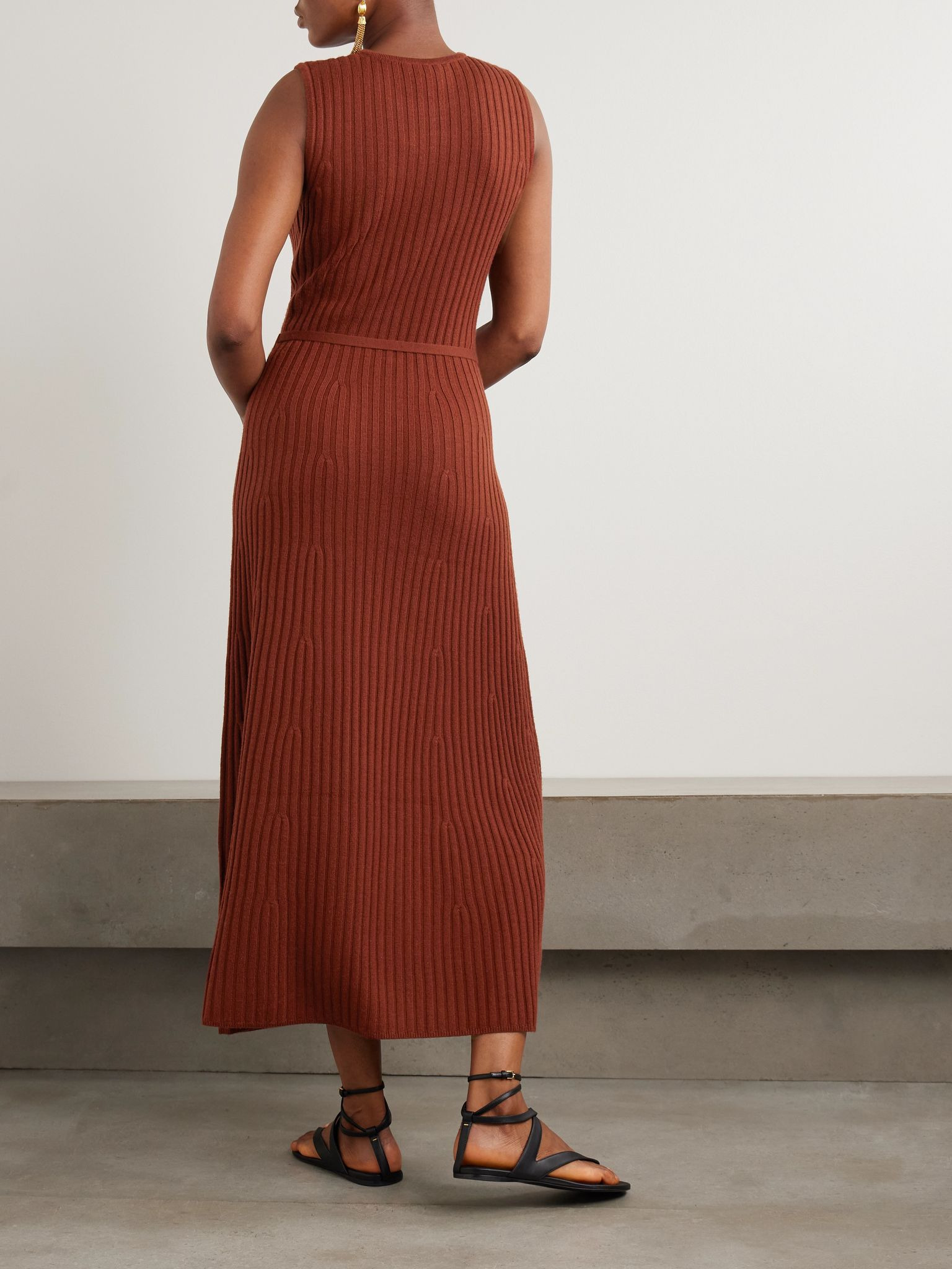 Meier belted ribbed wool and cashmere-blend midi dress Burgundy - 3