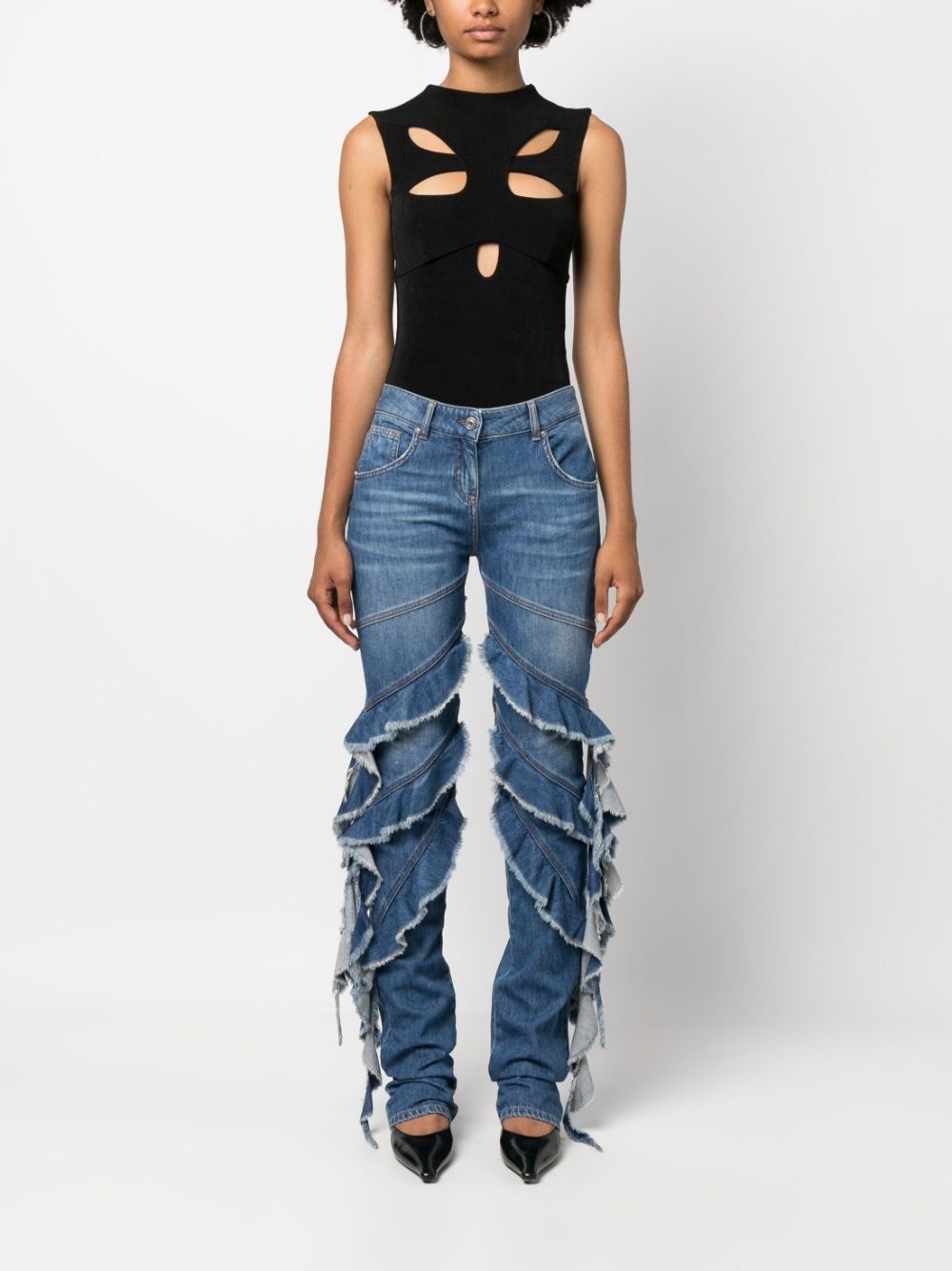 ruffle-trim straight-leg jeans - 2