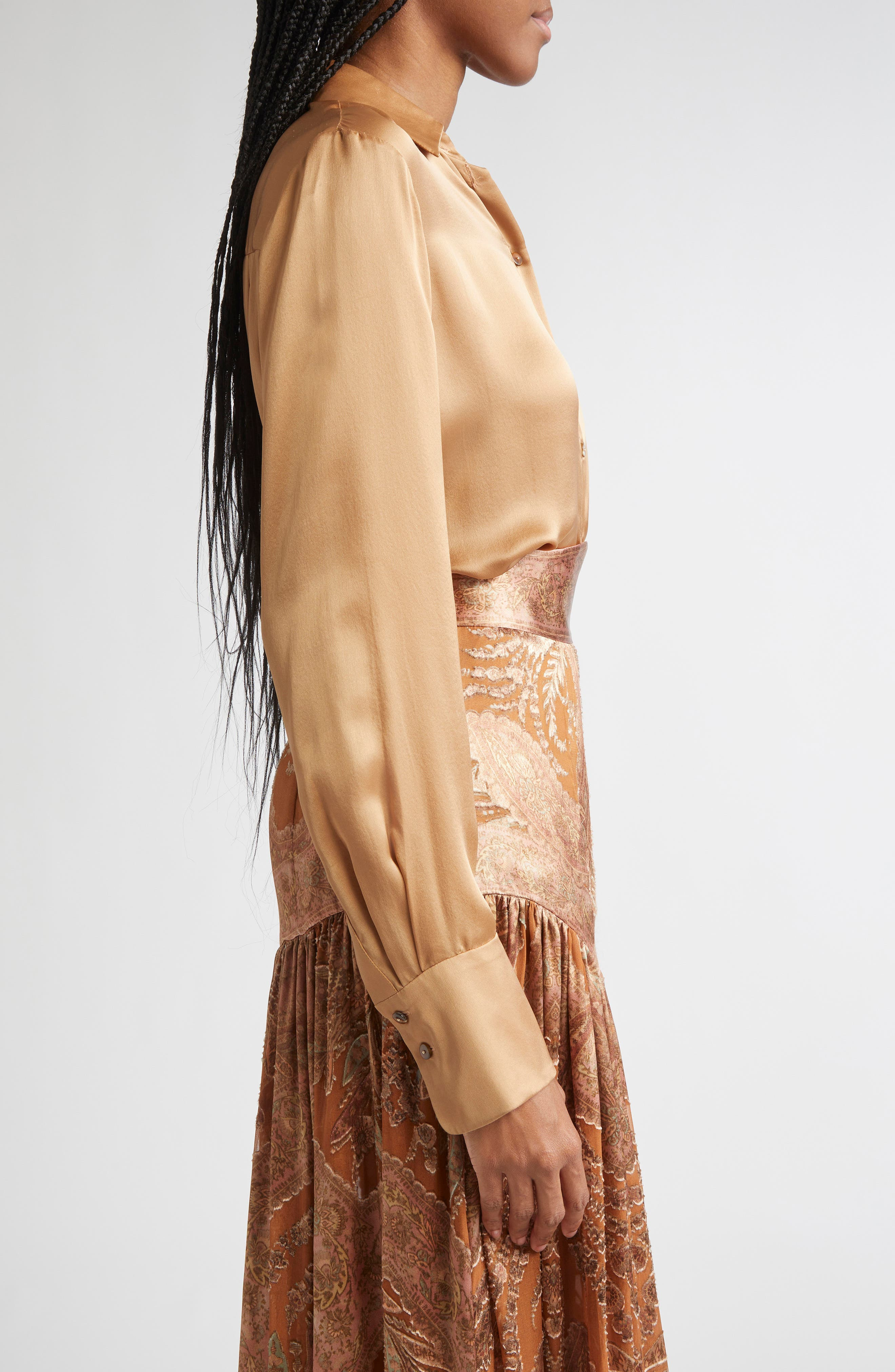 Zimmermann Hypnotic Silk Button-Up Shirt in Biscuit at Nordstrom - 4