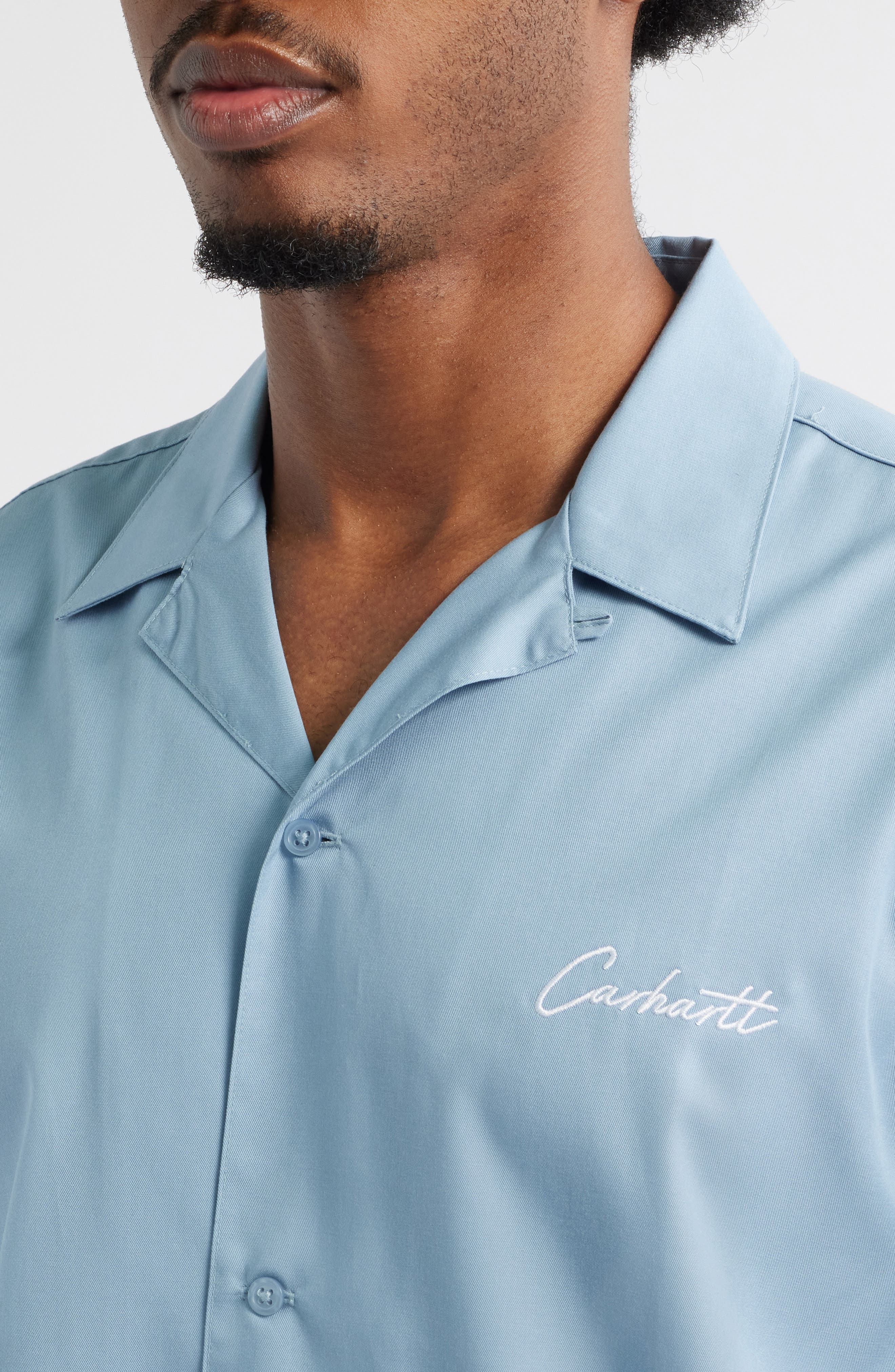 Carhartt Work In Progress Delray Cotton & Lyocell Camp Shirt in Frosted Blue /White at Nordstrom - 2