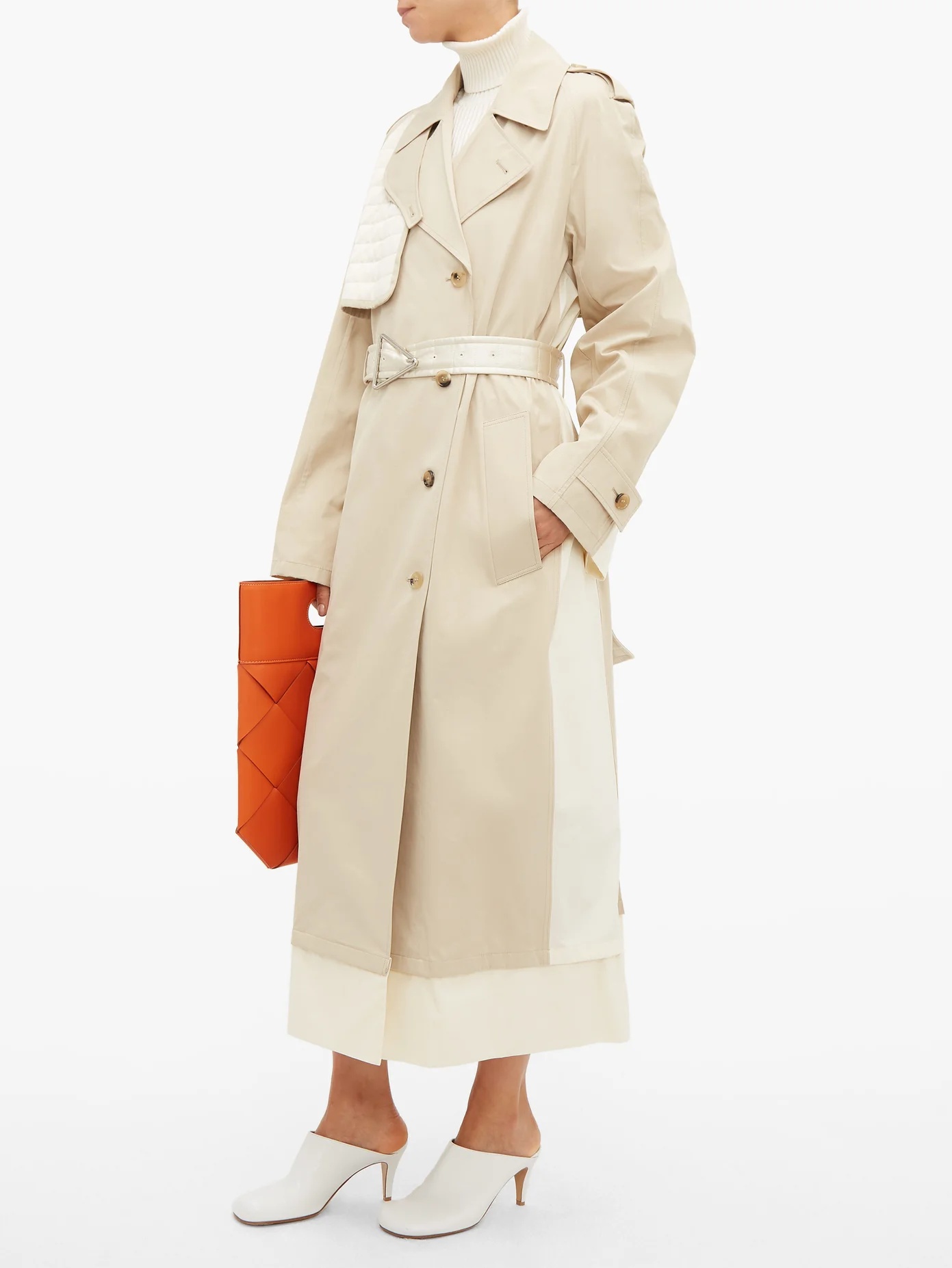 Contrast-panel belted trench coat - 2