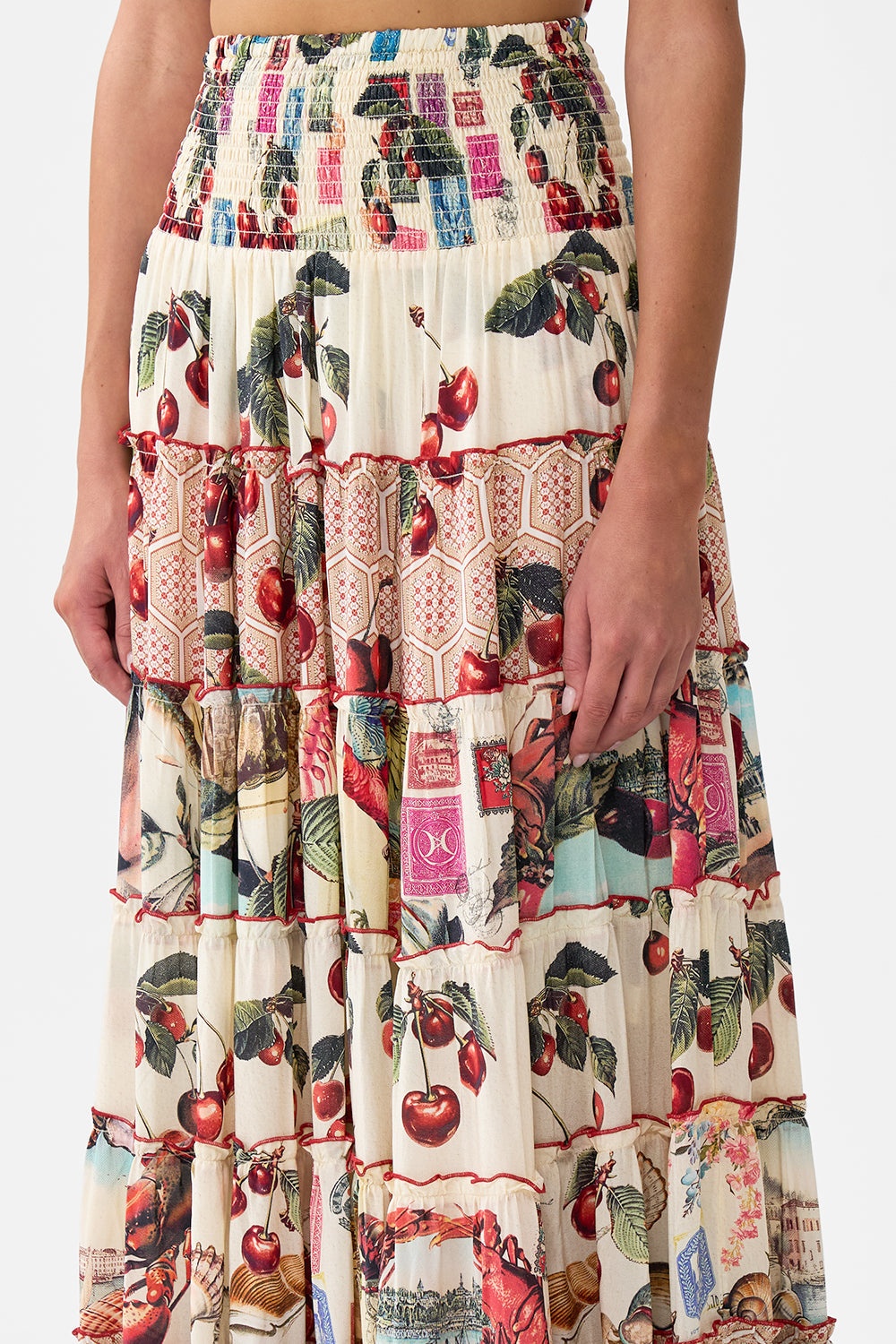 SHIRRED WAIST TIERED CIRCLE SKIRT - 5