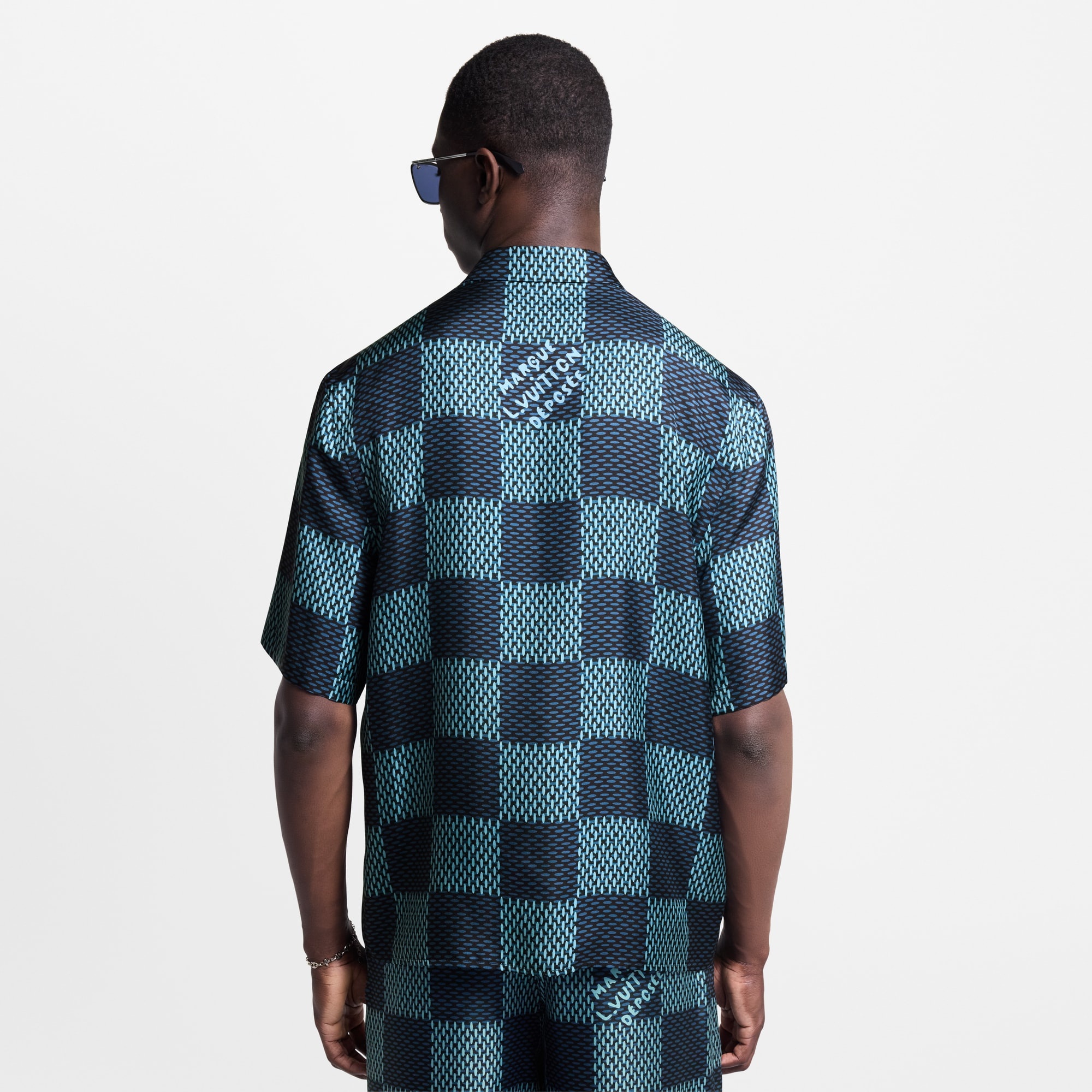 Damier Short-Sleeved Silk Shirt - 5