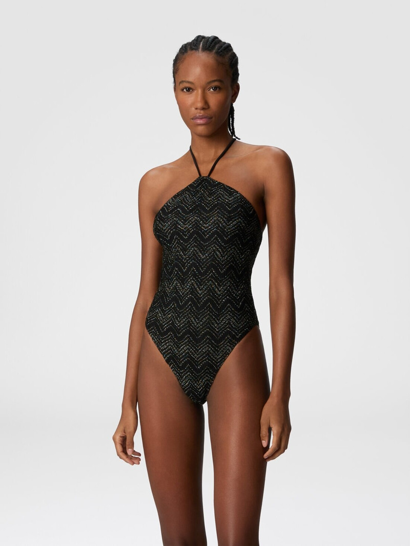 Missoni Zig zag lamé viscose one-piece swimsuit with halter neck outlook