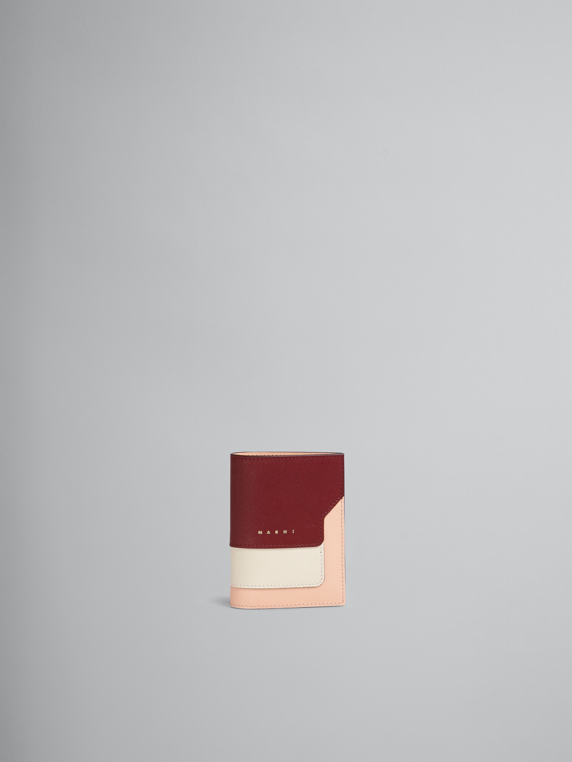 RED WHITE AND PINK SAFFIANO LEATHER BI-FOLD WALLET - 1