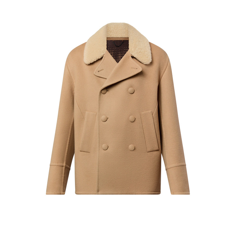 Double Face Wool-Silk Peacoat With Shearling Collar 1