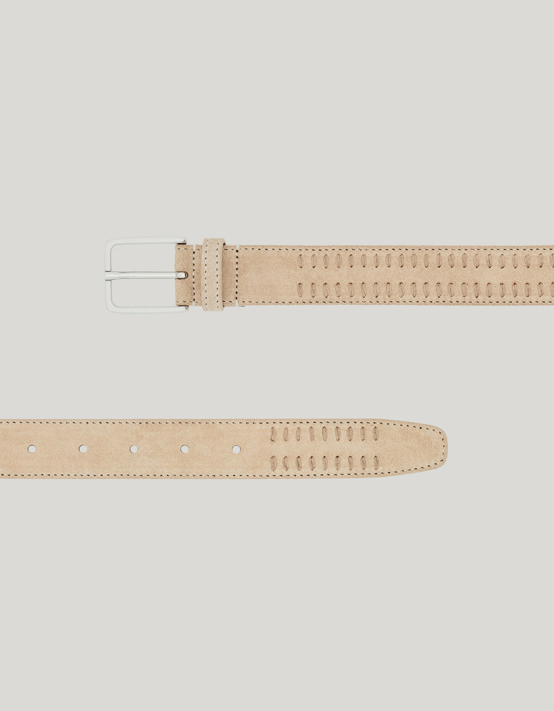 BEIGE SUEDE BELT WITH DECORATIVE VERTICAL TOPSTITCHING 3