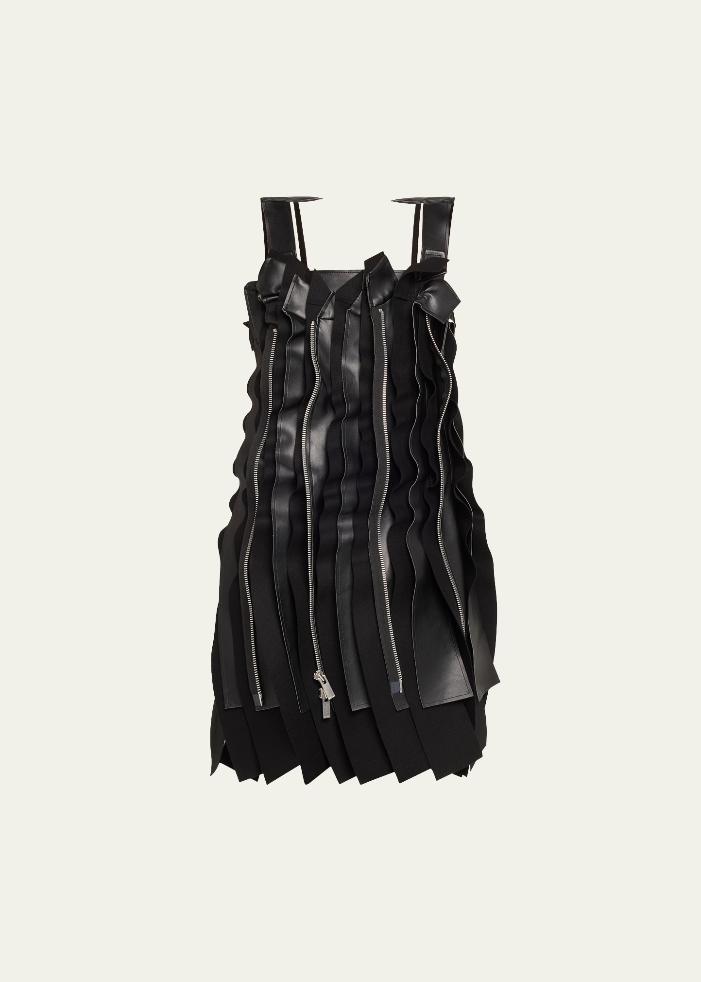 Pleated Faux Leather Wool Panel Zippered Dress - 1