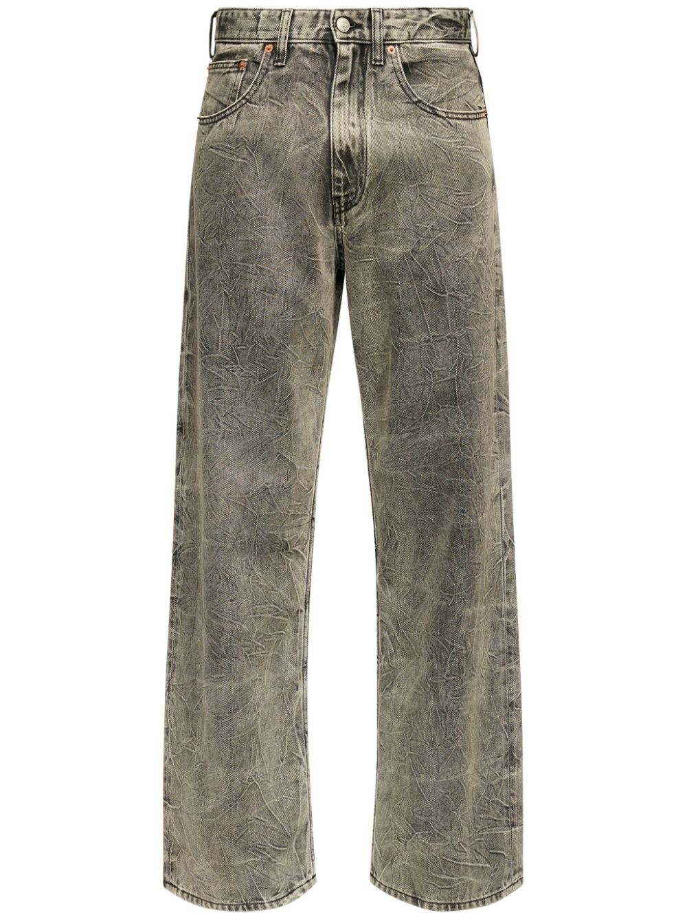 crinkled-finish wide-leg jeans - 1