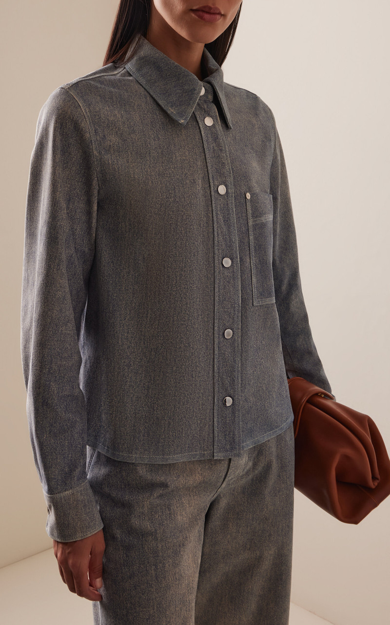 CLOSED Slim Denim-Printed Suede Jacket blue outlook