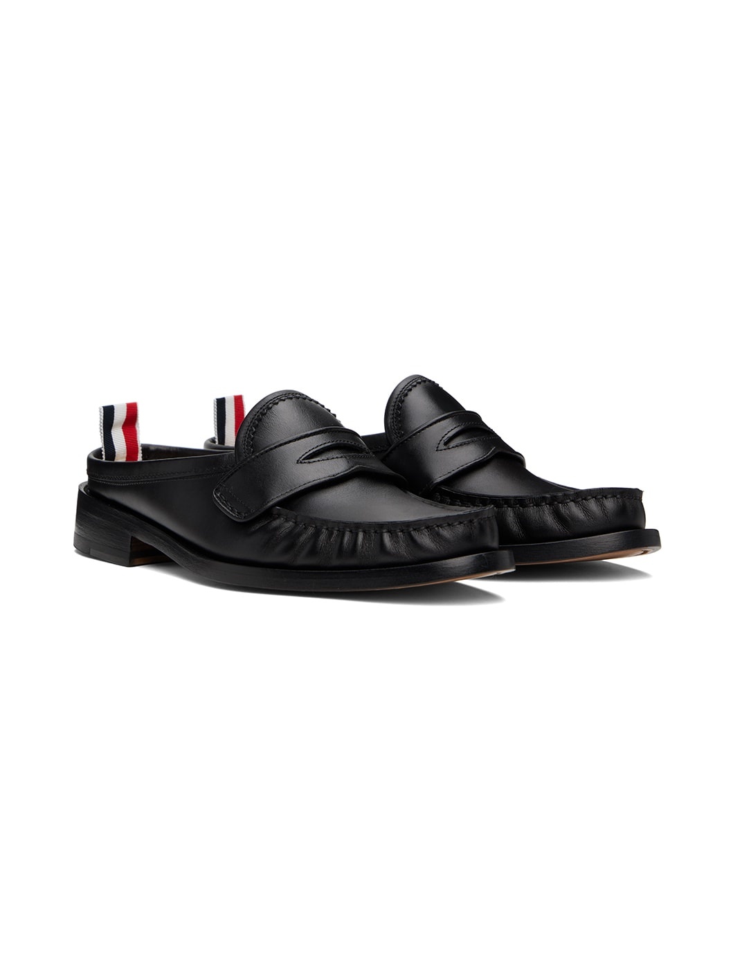 Black Pleated Penny Loafer Mules - 4