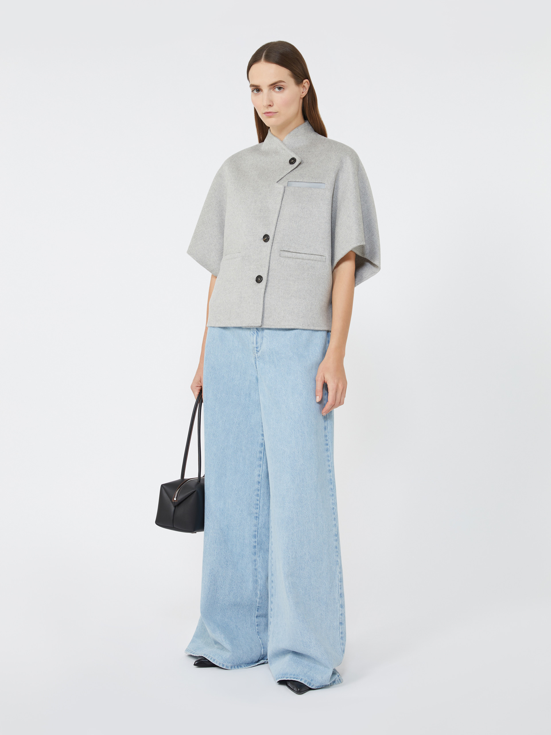 ANDALO Long cropped cape in cashmere drap - 2