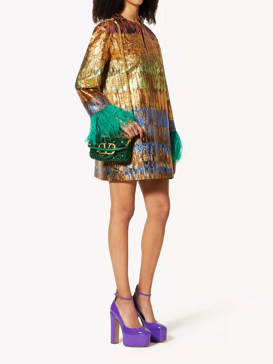 Small Loco Shoulder Bag with 3D Embroidery in Antique Green - 6