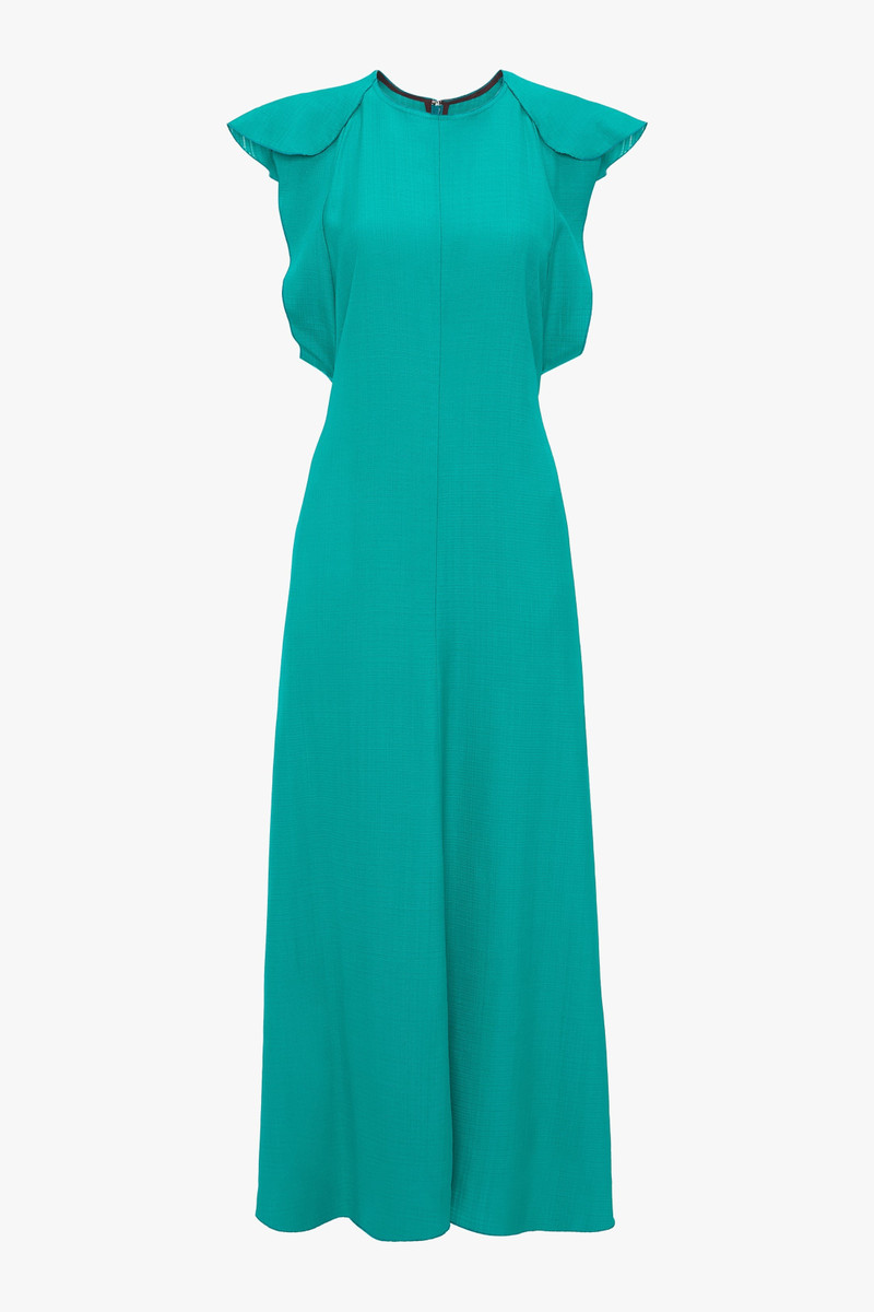 Folded Cap Sleeve Midi Dress In Peacock 1