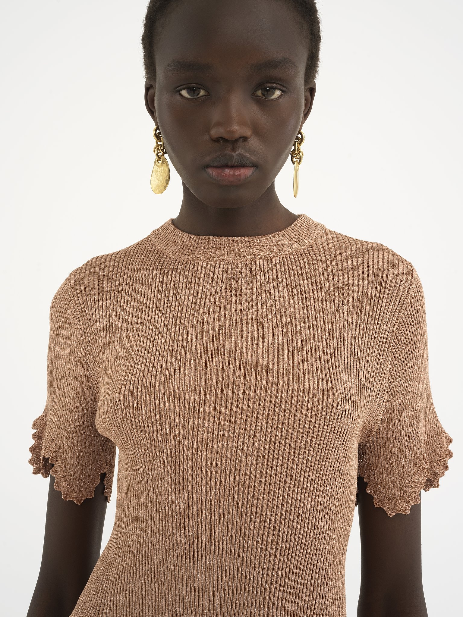 CROPPED SCALLOP TOP IN VISCOSE-BLEND KNIT - 6