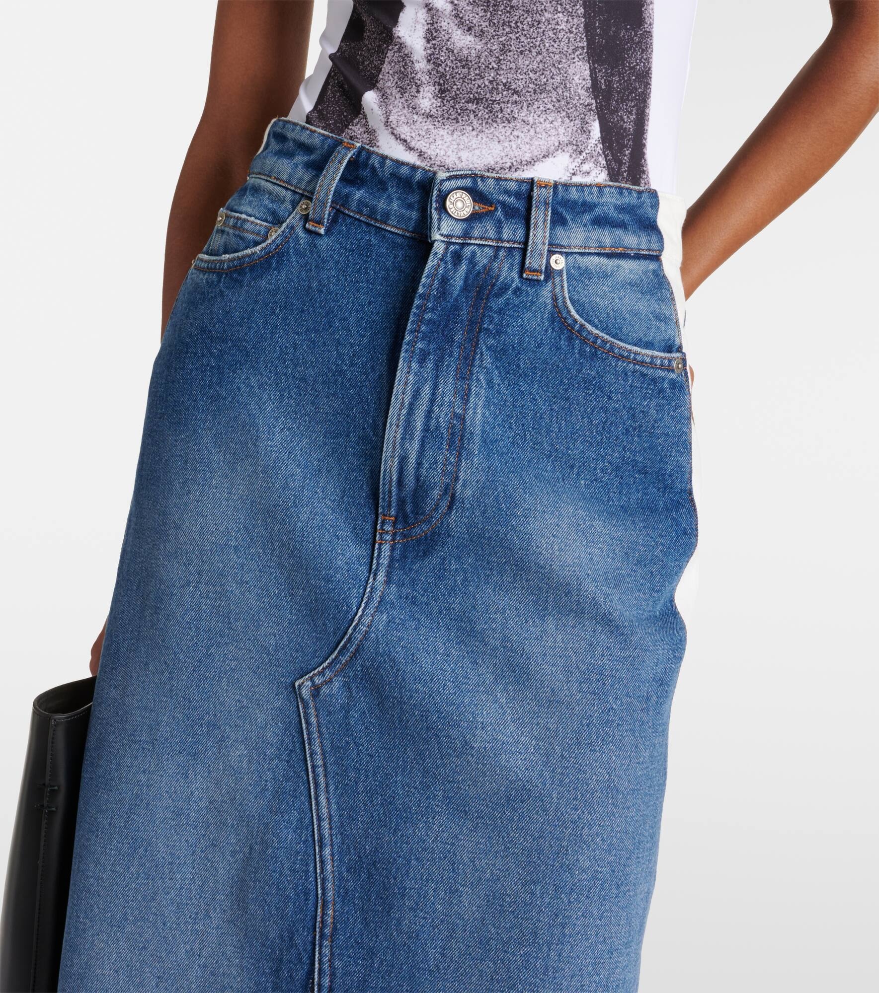 Denim and cotton maxi skirt - 4