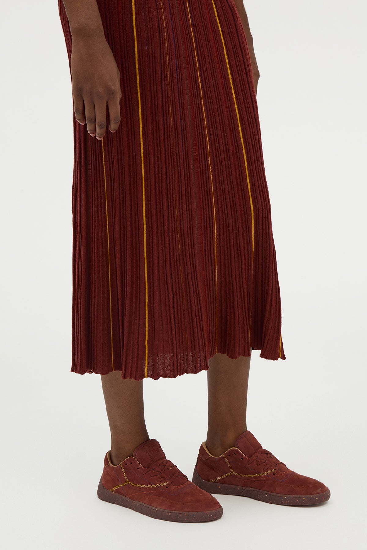 Celeano Pinstripe Knit Midi Skirt Burnt Sienna Merino Wool - 5