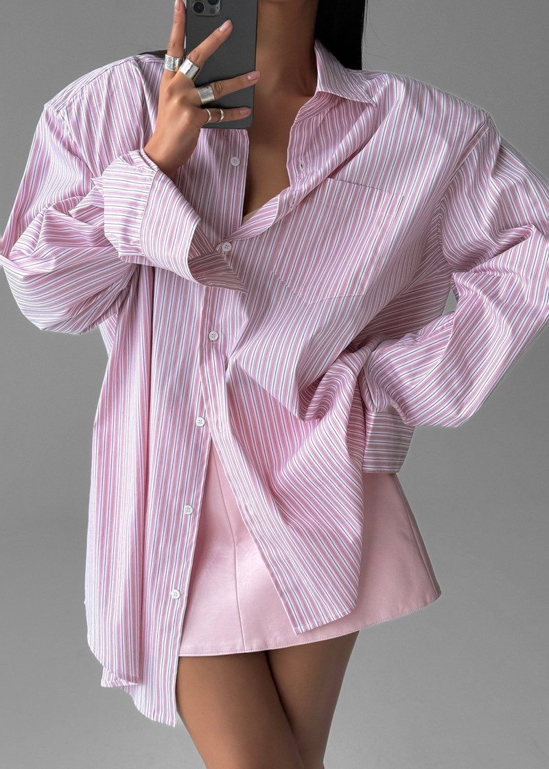 Cyrus Button Up Shirt - Pink/White Stripe 11