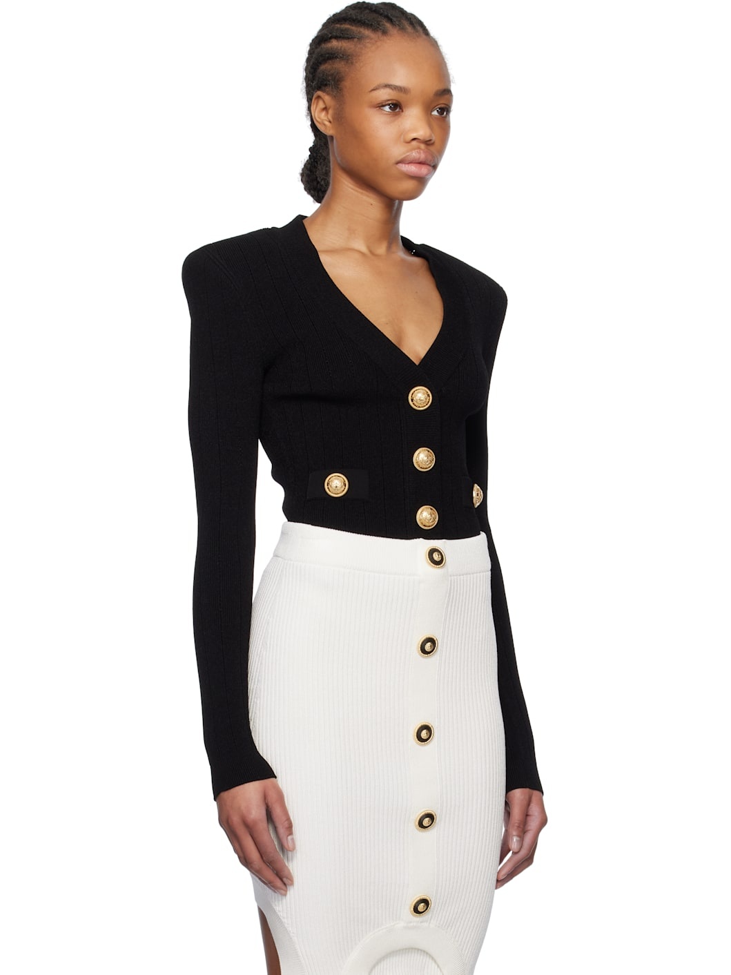 Black Cropped Knit Cardigan - 2