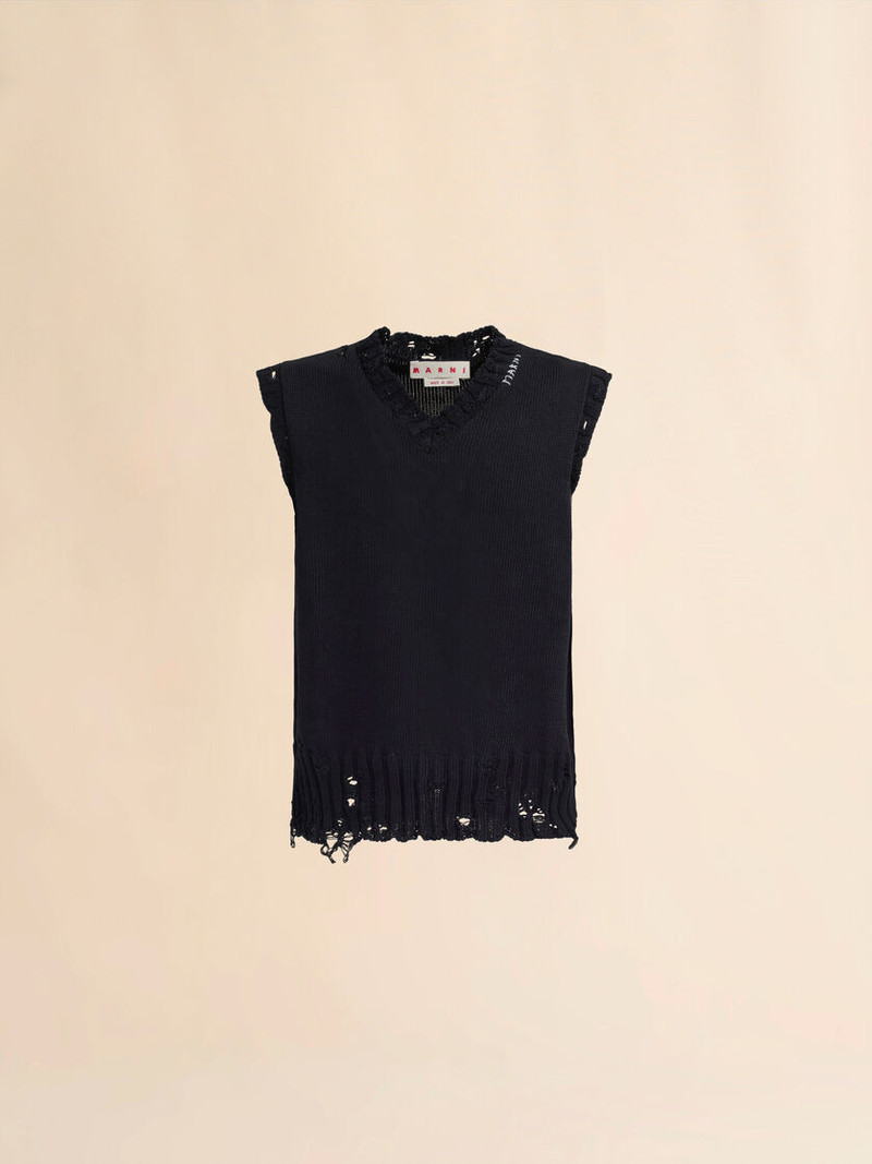 BLACK COTTON V-NECK VEST 1