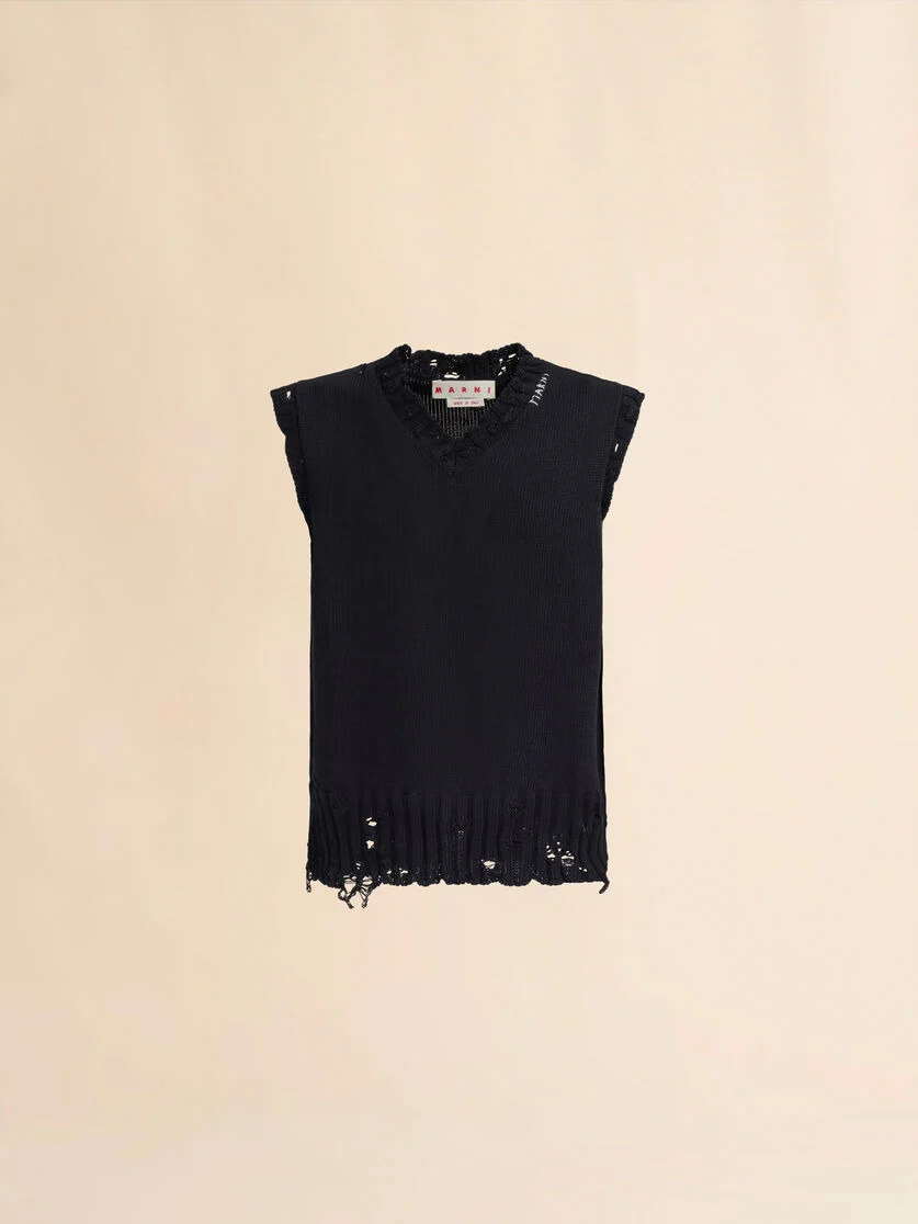 BLACK COTTON V-NECK VEST - 1