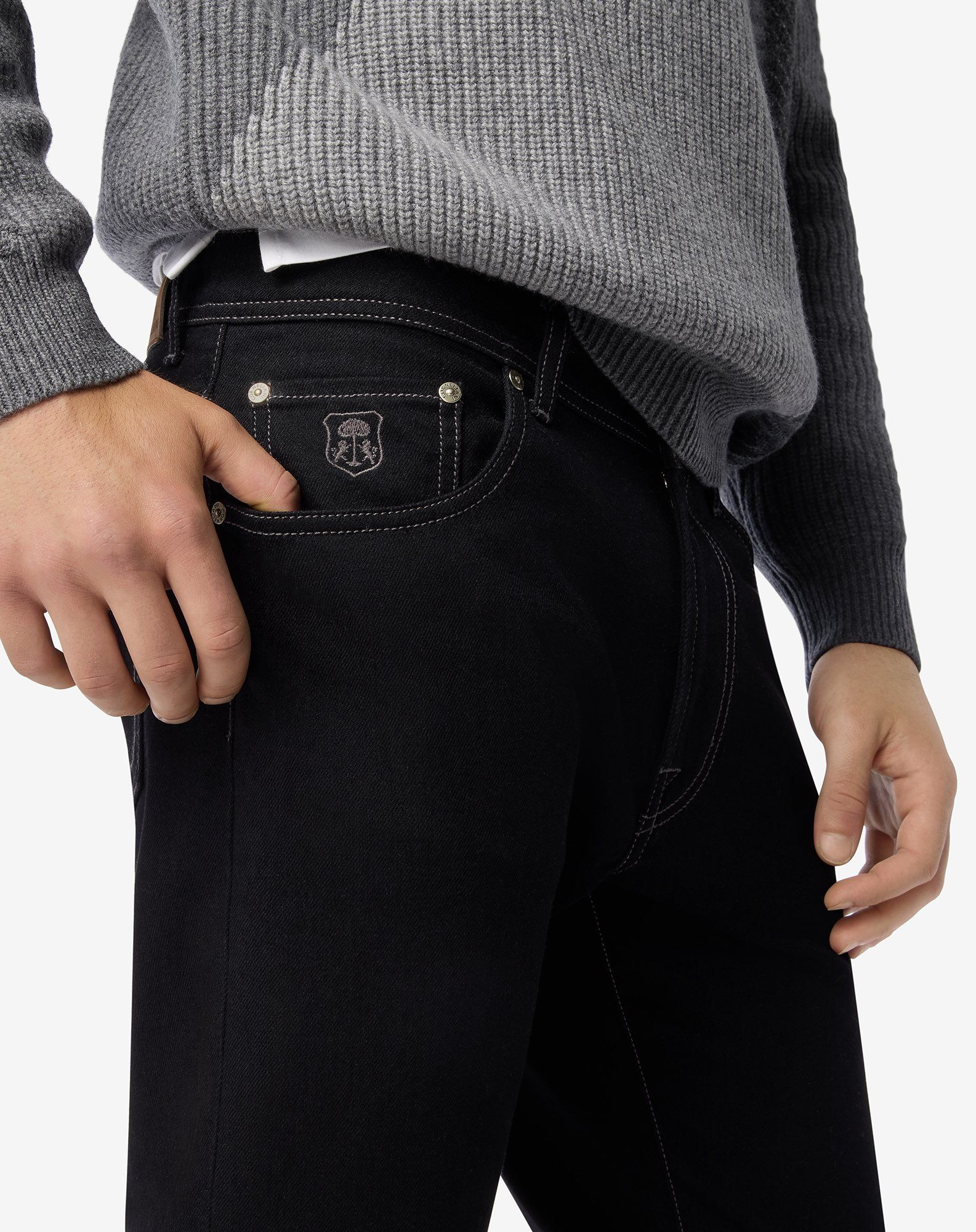 Black stretch cotton and lyocell jeans - 5
