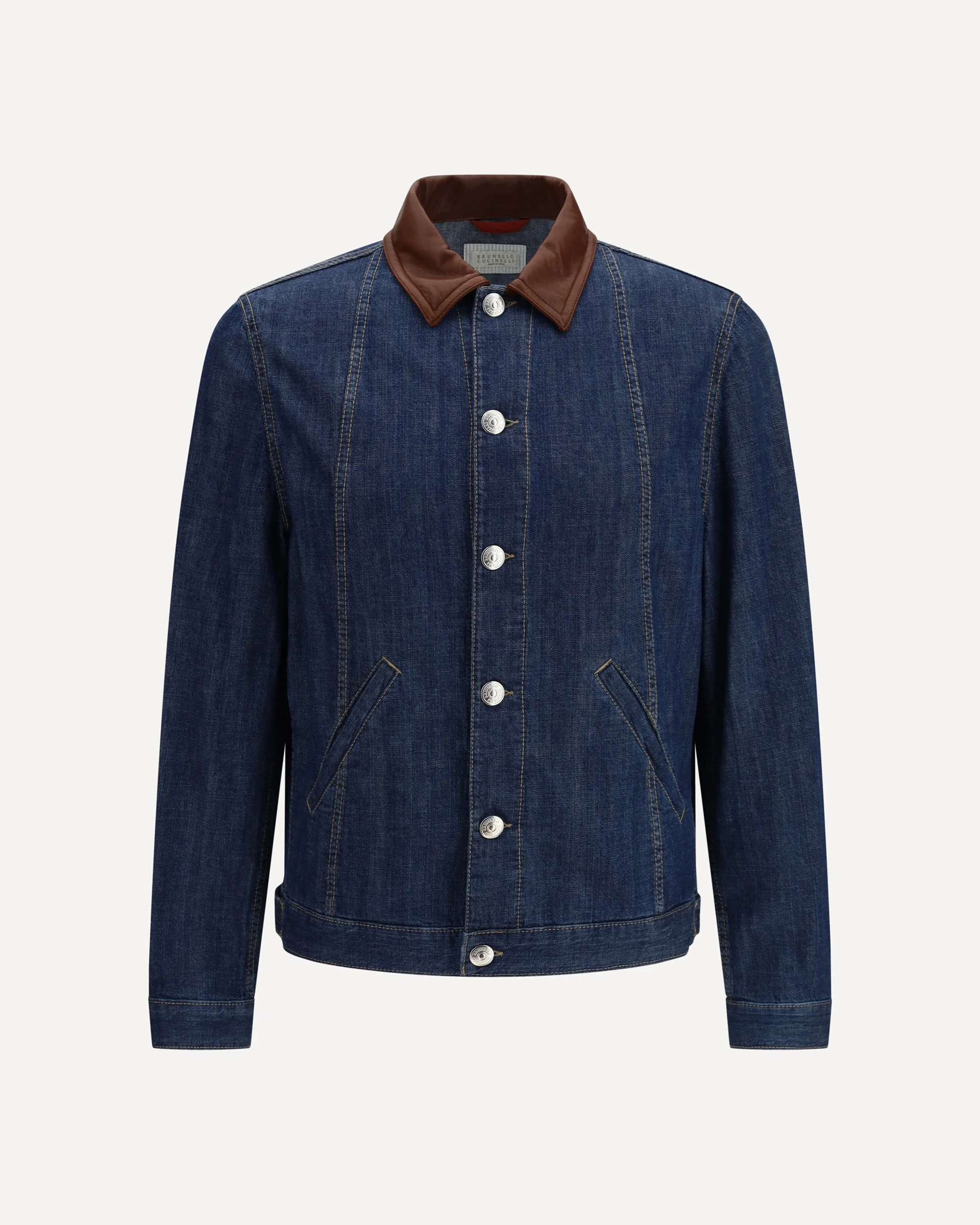 Denim Jacket with leather collar - 1