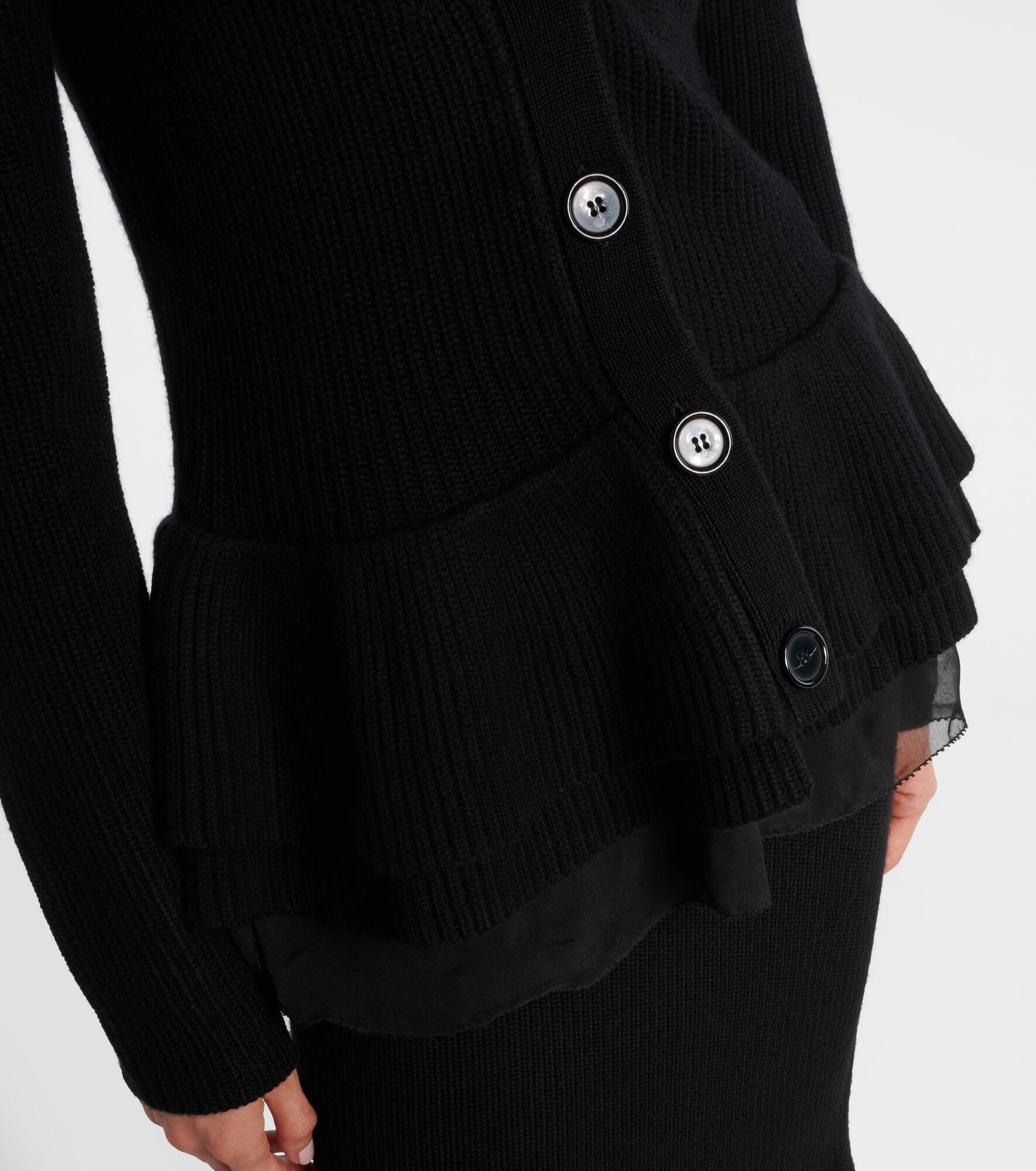 Ruffled silk-trimmed wool cardigan - 5