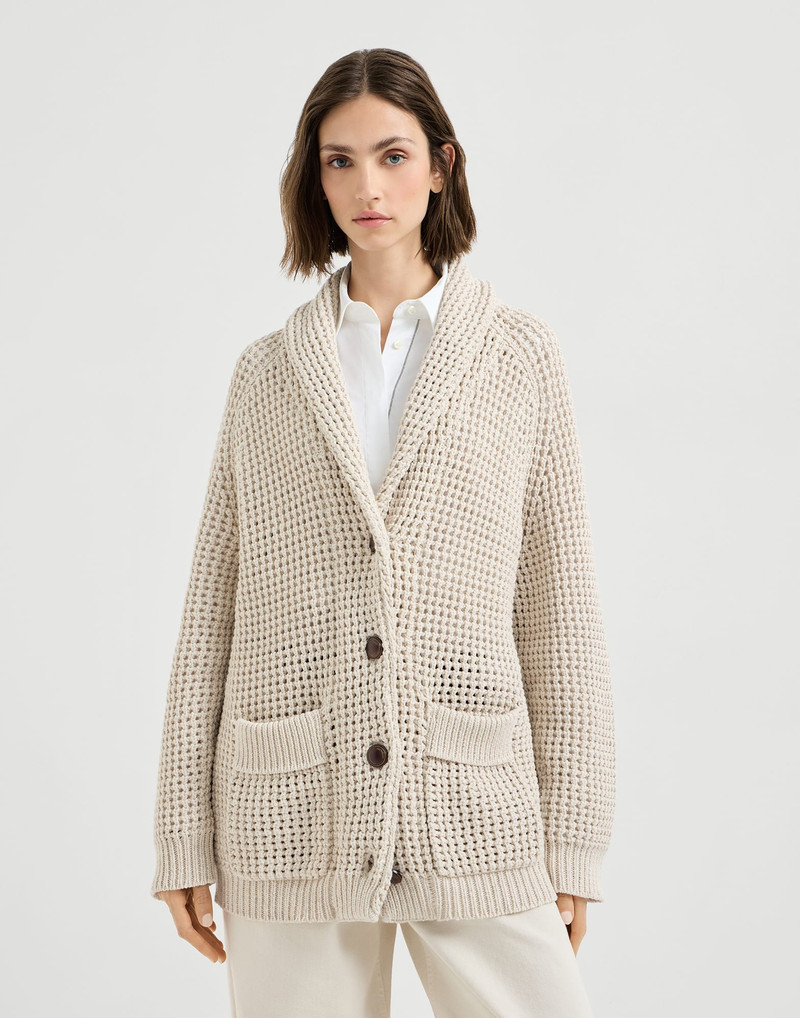 Brunello Cucinelli Cotton feather yarn net cardigan outlook