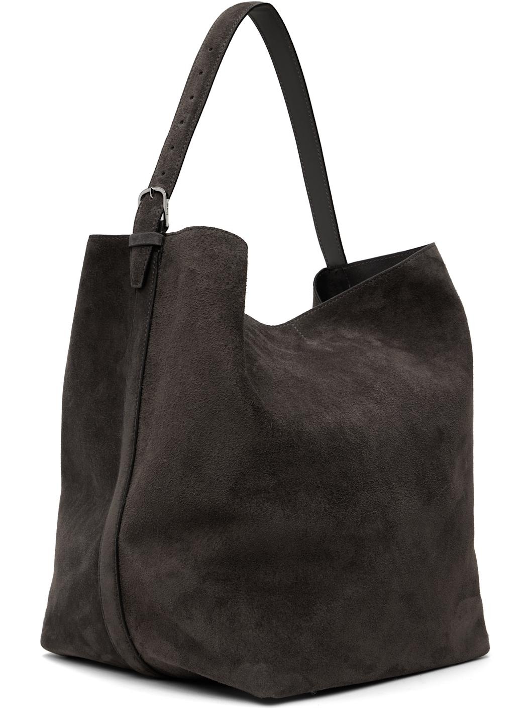 Gray Belted Suede Tote - 2