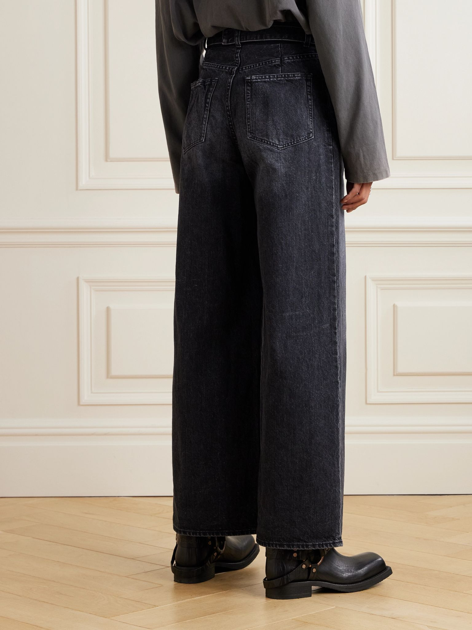 Belted high-rise wide-leg jeans Black - 4