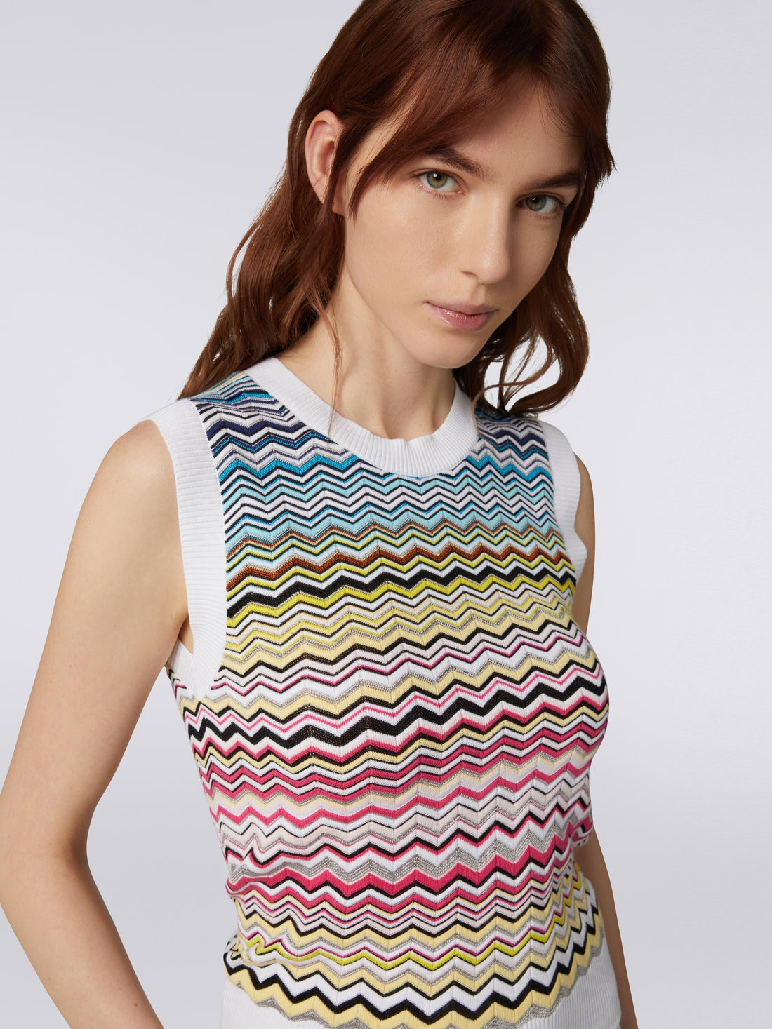 Sleeveless Cotton and viscose dégradé zigzag top - 5