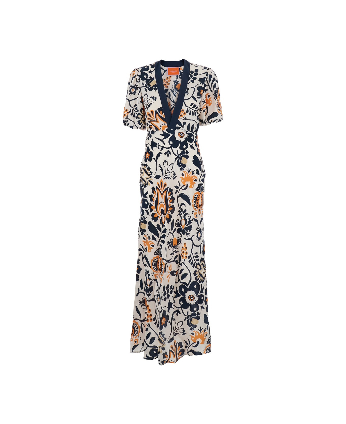 'marlene' Multicolor Long Dress With V-neck And All-over Floral Print In Fabric Woman - 1