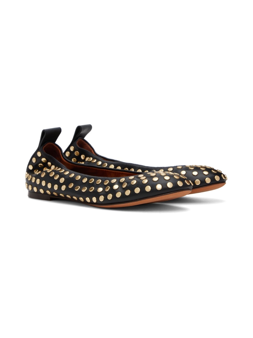 Black Studs Leather Ballerina Flats - 4