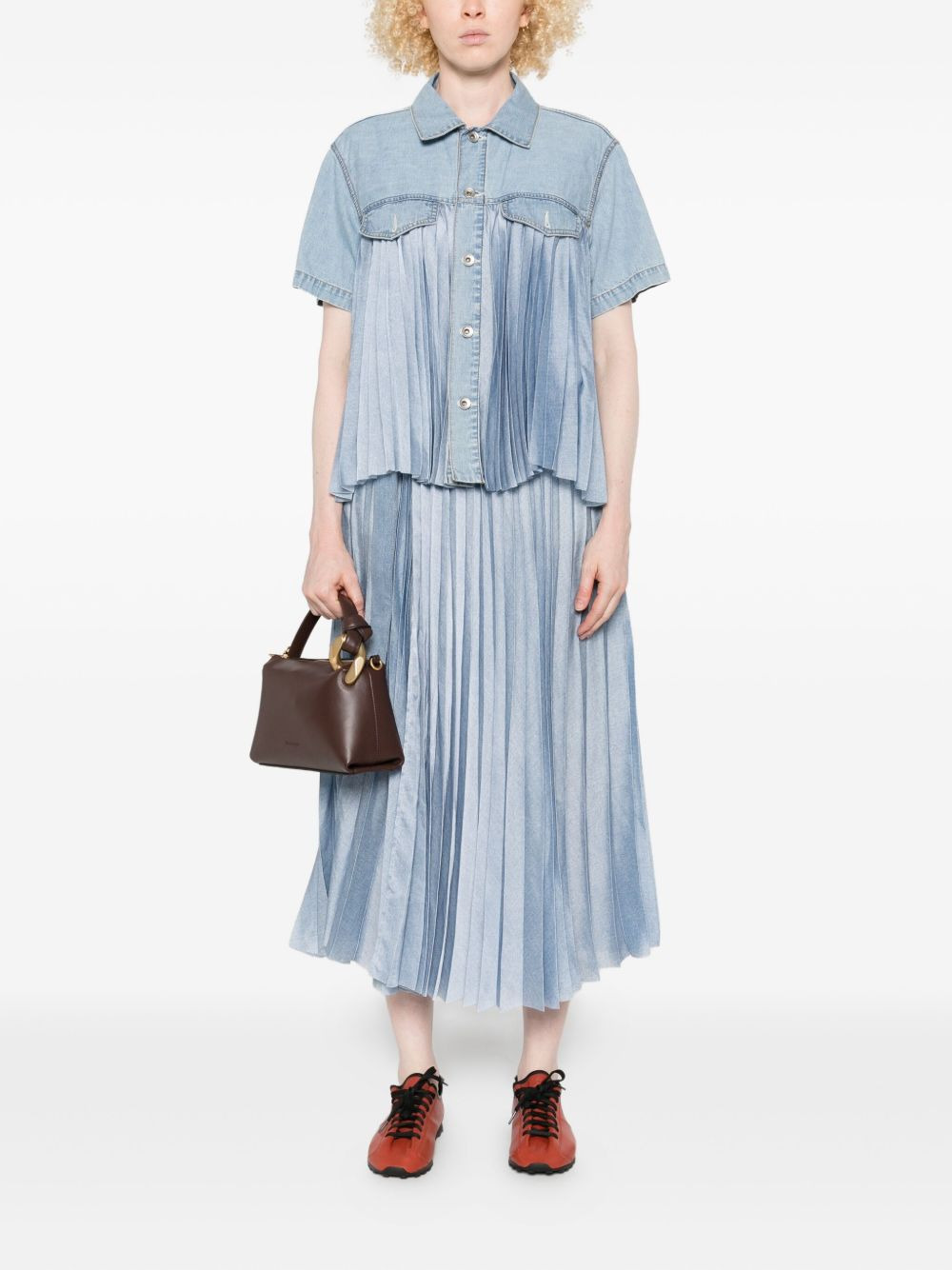 pleated belted denim midi skirt - 2
