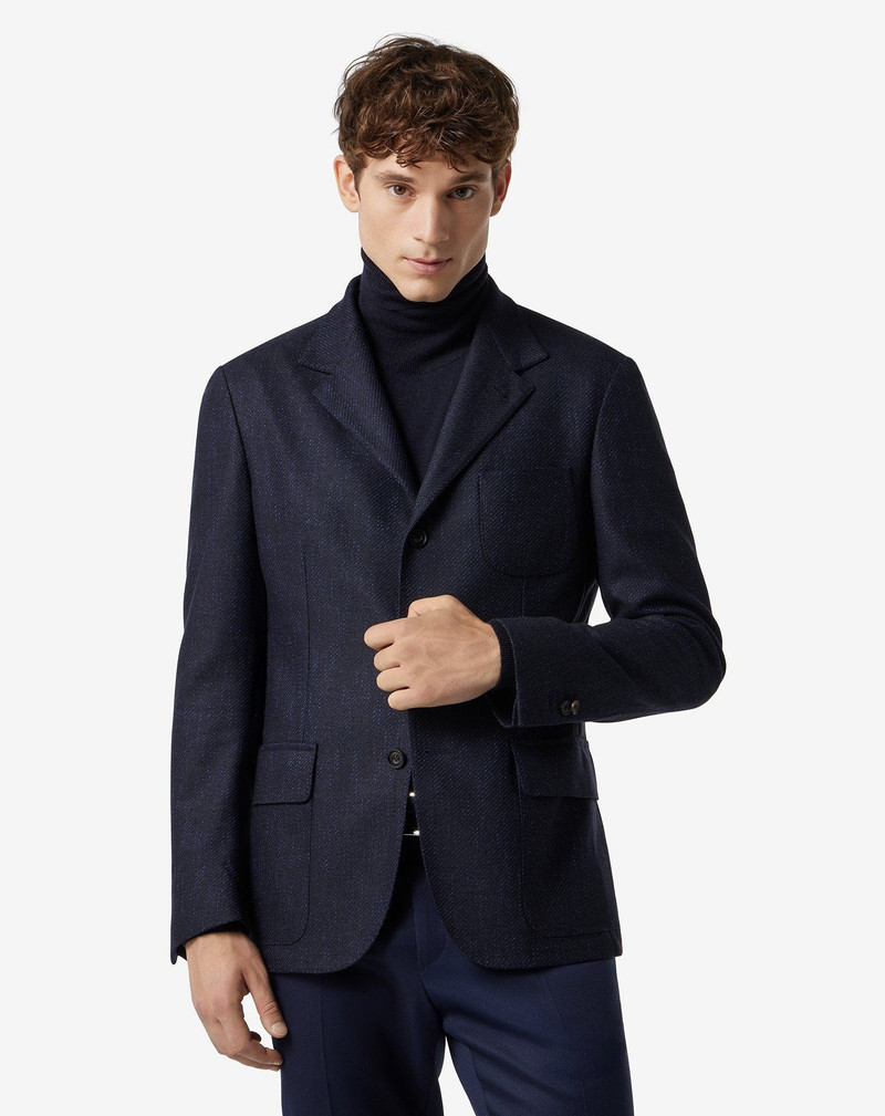 CORNELIANI Blue wool, cashmere and stretch silk twill jacket outlook