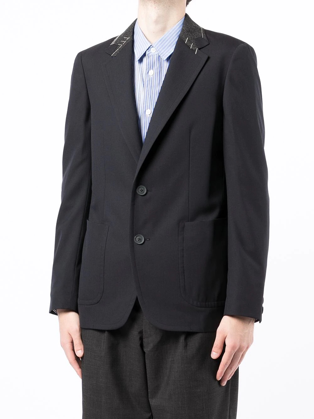 decorative stitching wool blazer - 3