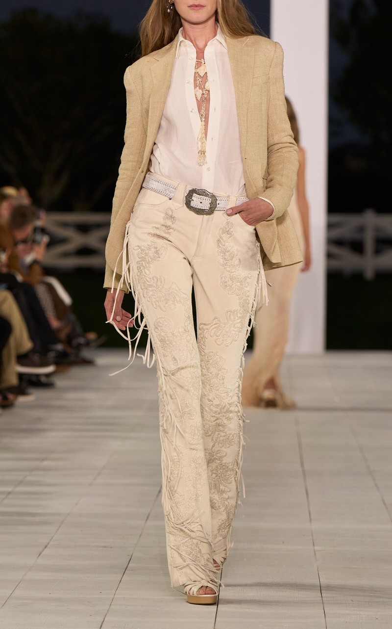 Ralph Lauren Annabeth Fringed Suede Straight-Leg Pants nude outlook