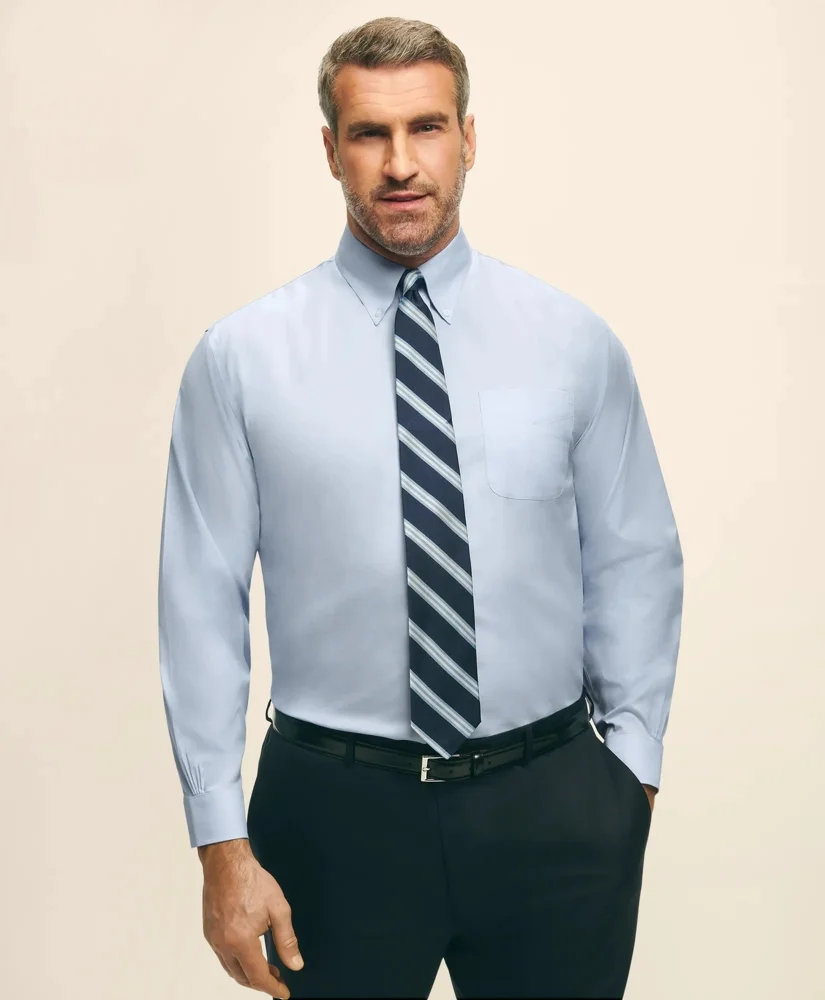 Big & Tall Stretch Dress Shirt, Non-Iron Pinpoint Button-Down Collar - 1