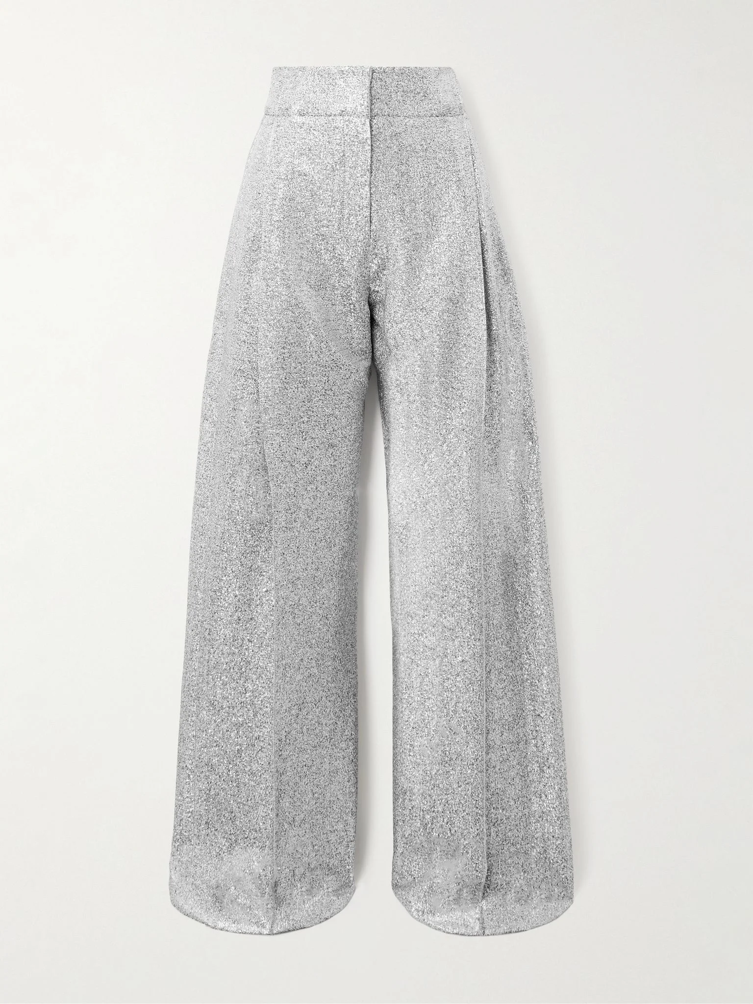 Delphi pleated metallic knitted wide-leg pants Silver - 1