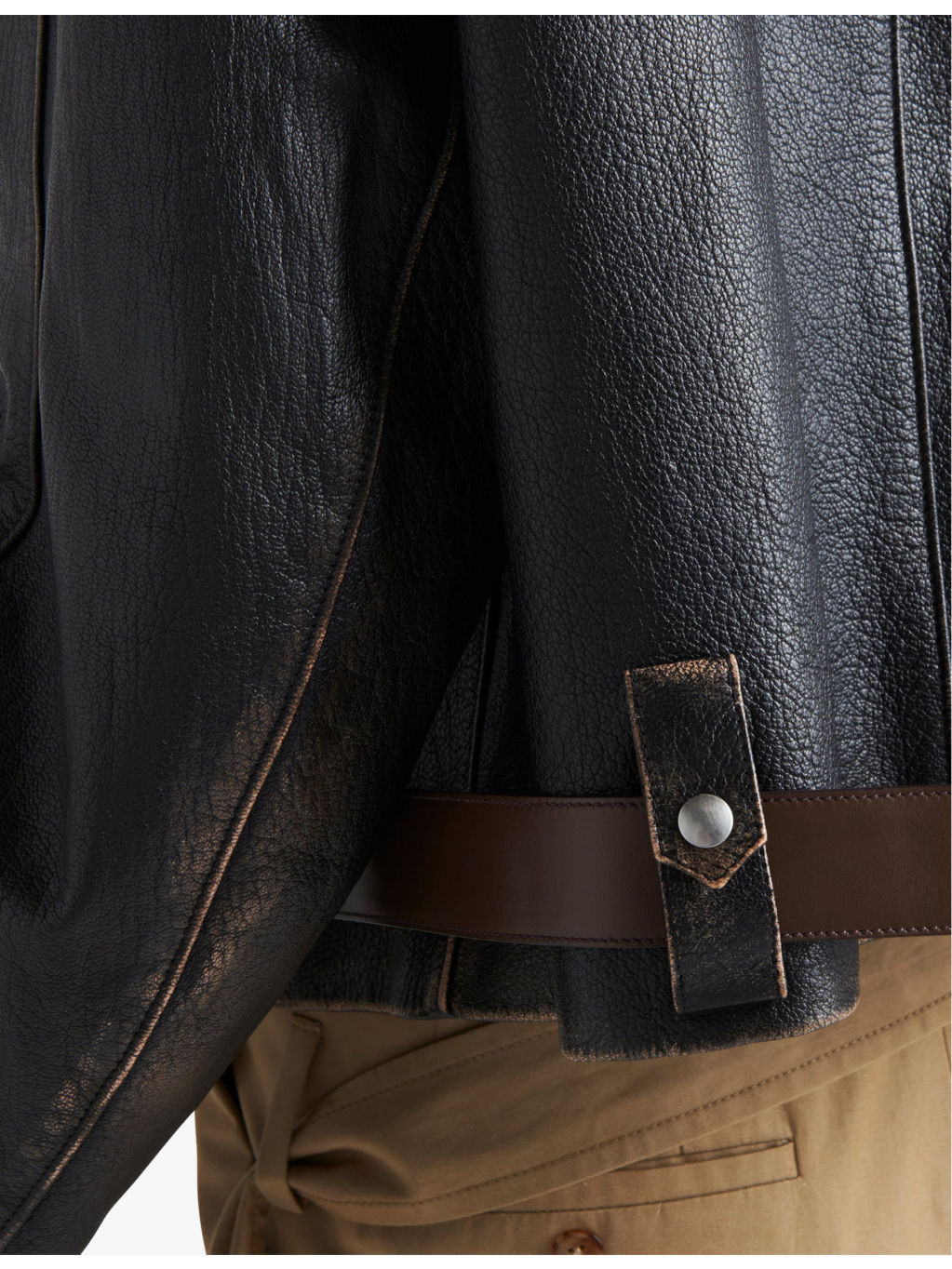 Belted-hem faded leather jacket - 6