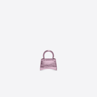 BALENCIAGA Women's Hourglass Mini Handbag With Chain Metallized Crocodile Embossed in Pink outlook