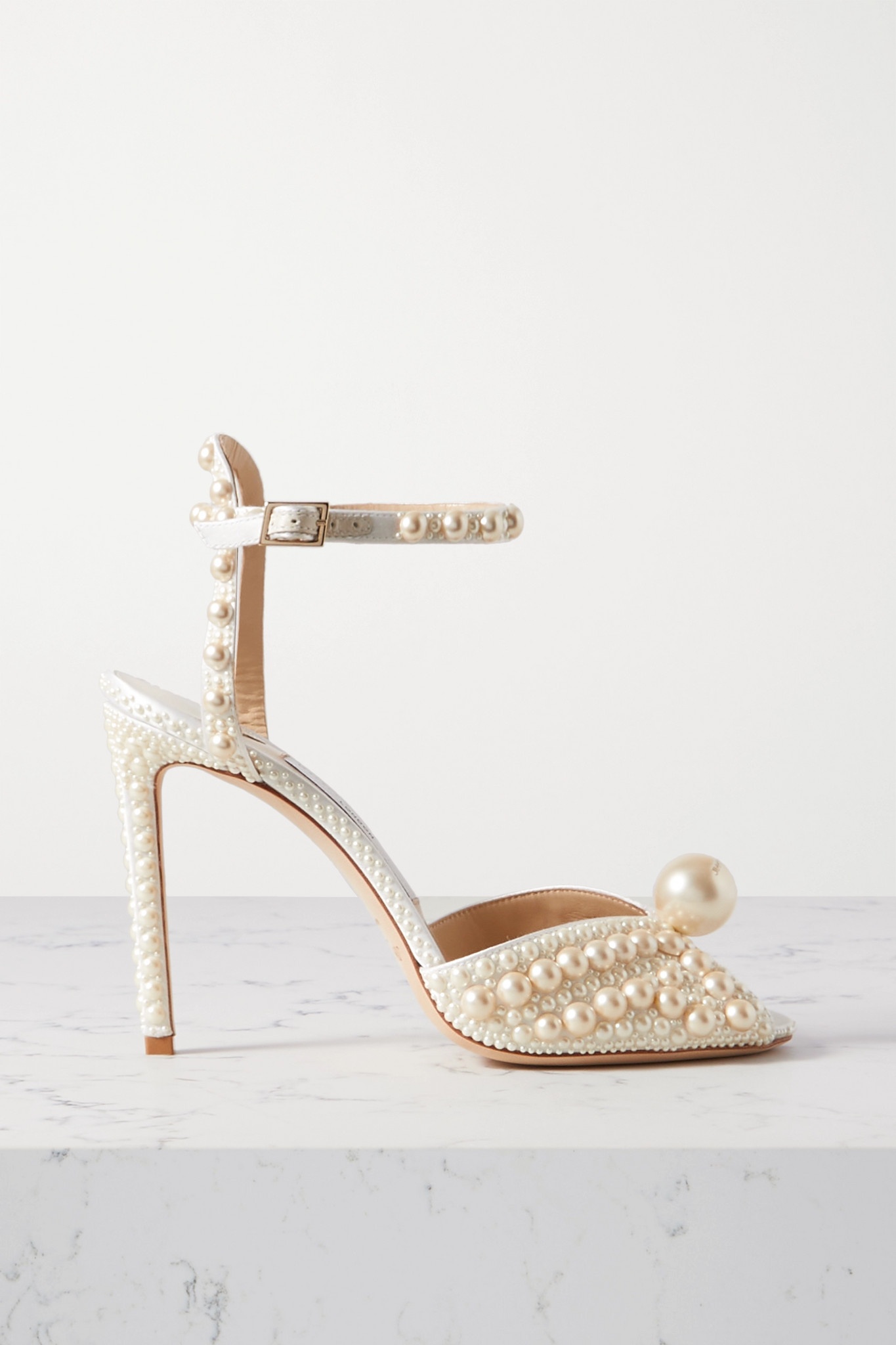 Sacora 100 faux pearl-embellished satin sandals - 1